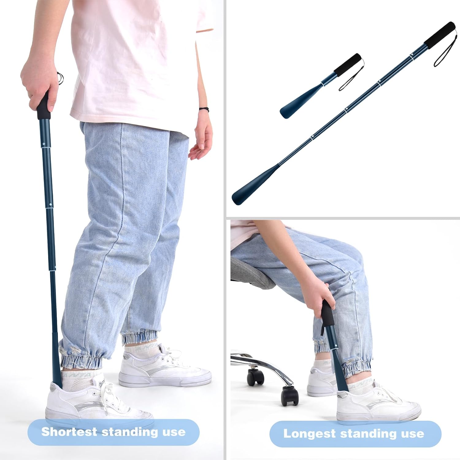JJDPARTS Shoe Horn Long Handle,14.5"-37" Retractable Shoe Horn,Aluminum Shoe Horn For Men Women Kids Seniors - Image 3