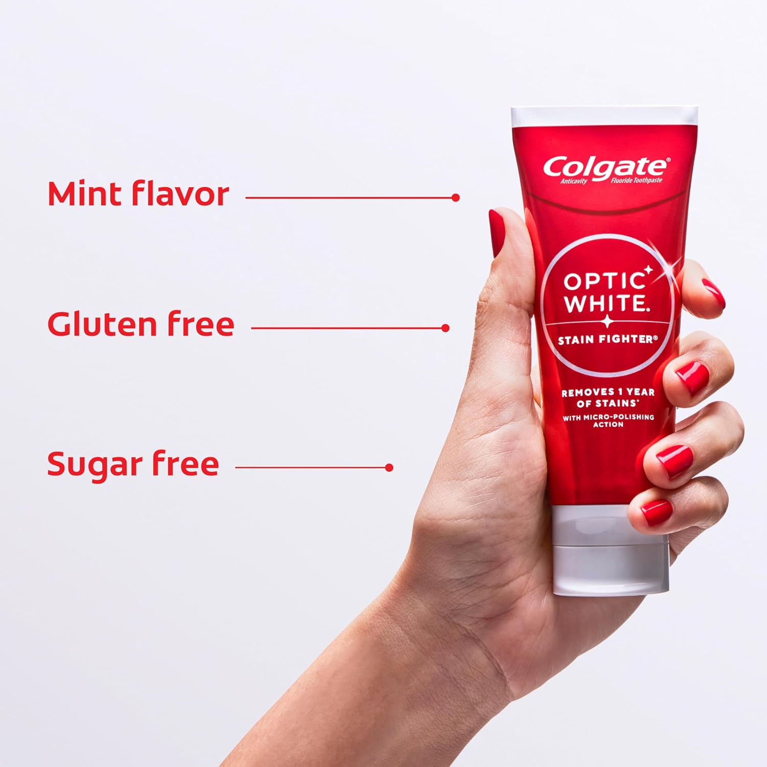 Colgate Optic White Stain Fighter Whitening Toothpaste, Mint, 4 Pack, 3.8oz - Image 6