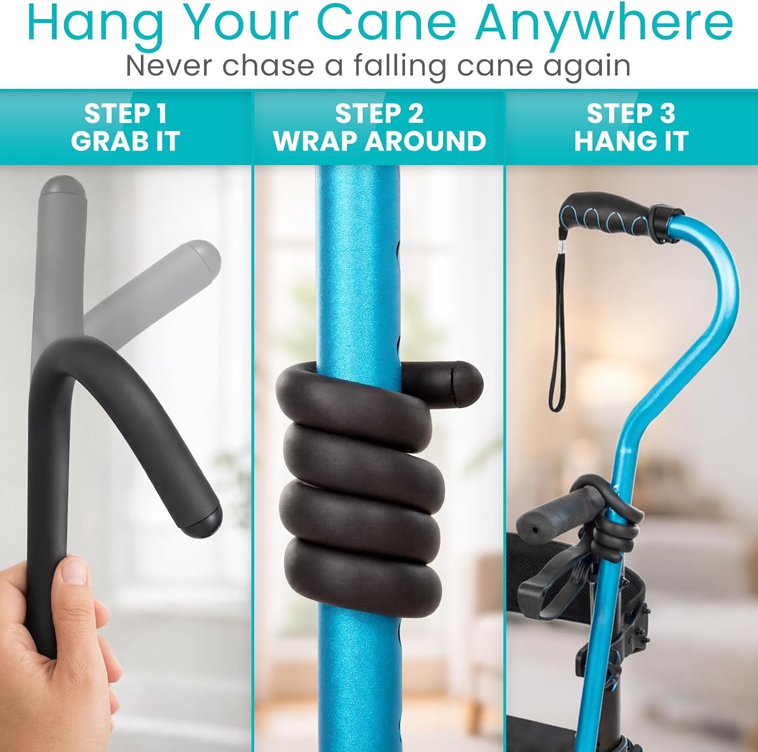 Vive Bendable Cane Holder 4 Pack - Flexible Walking Stick Stand for Table - Image 3