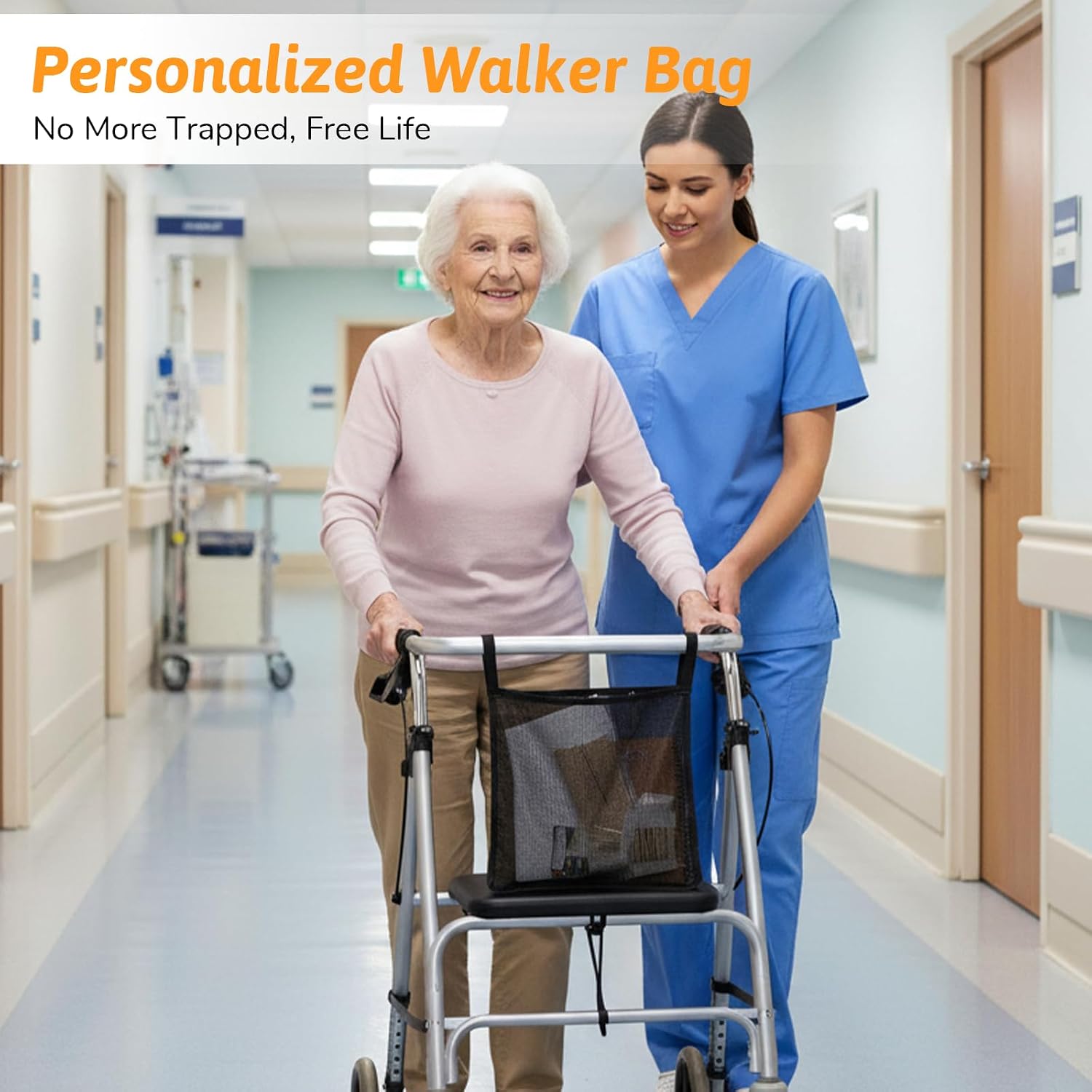 Walker Side Bag Walker Bags Folding WalkerLightweight Side WalkerBasket Organizer Mesh Bags for Most Walkers WithSide Bar for Seniors Rollator Accessories - Image 3