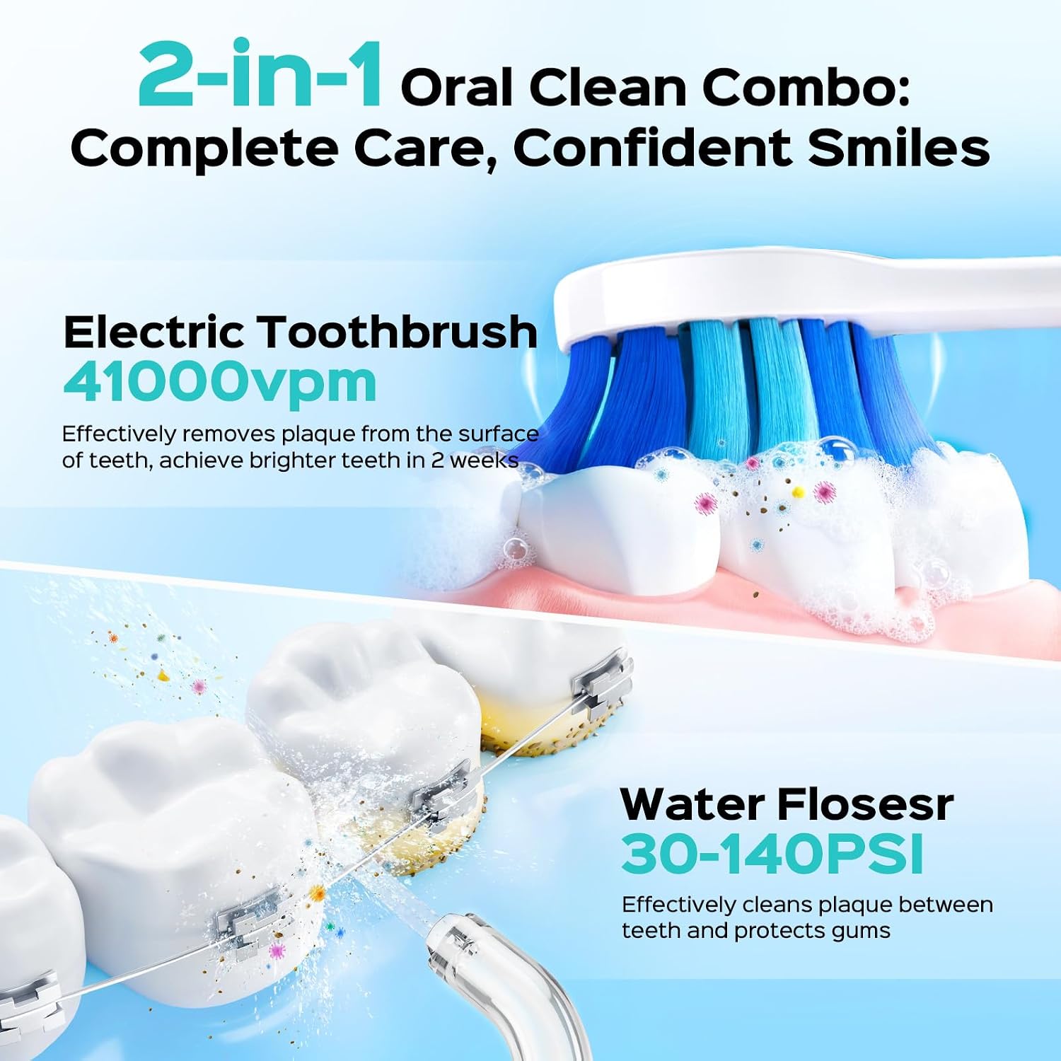 COSLUS C51C30 Water Flosser Electric Toothbrush Combo, Pink Oral Clean Kit - Image 2
