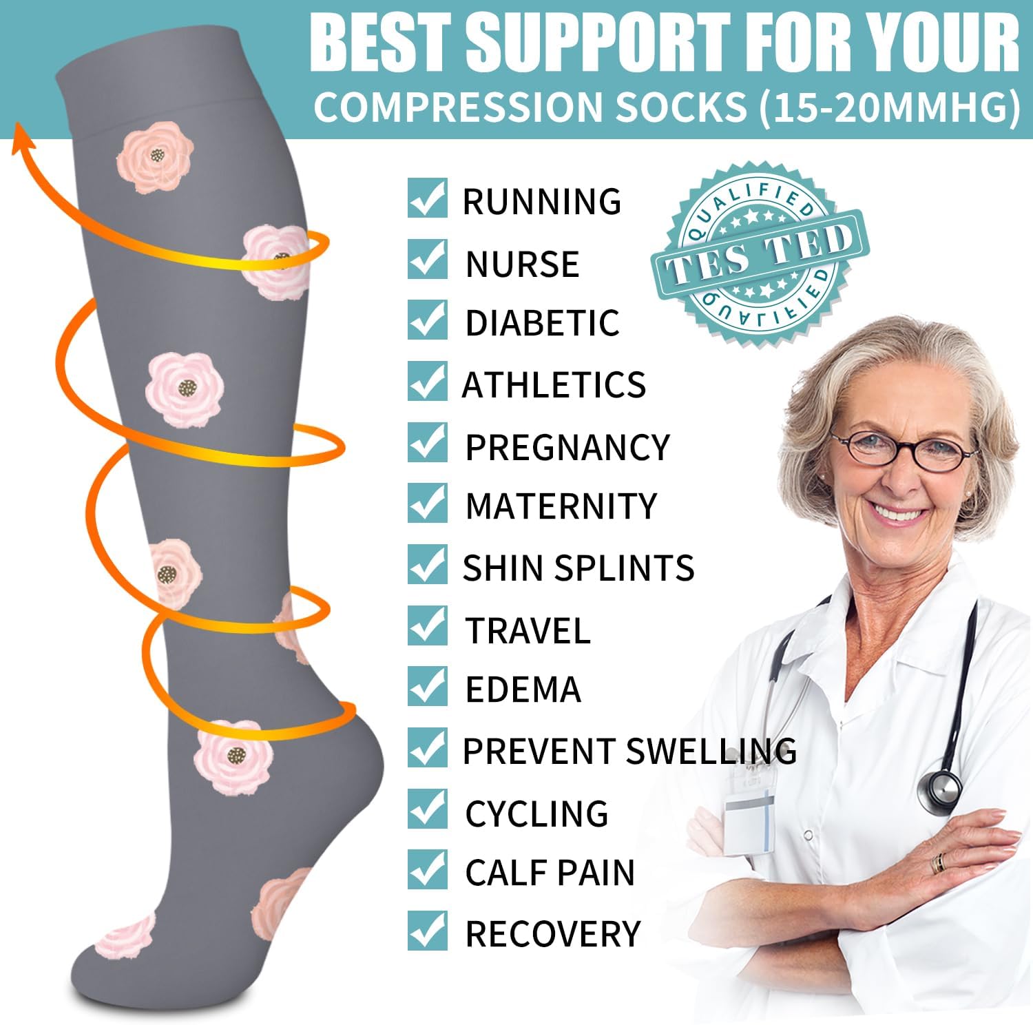 Laite Hebe Compression Socks for Women & Men Circulation(6 pairs)-Graduated Supports Socks for Running, Athletic Sports - Image 5