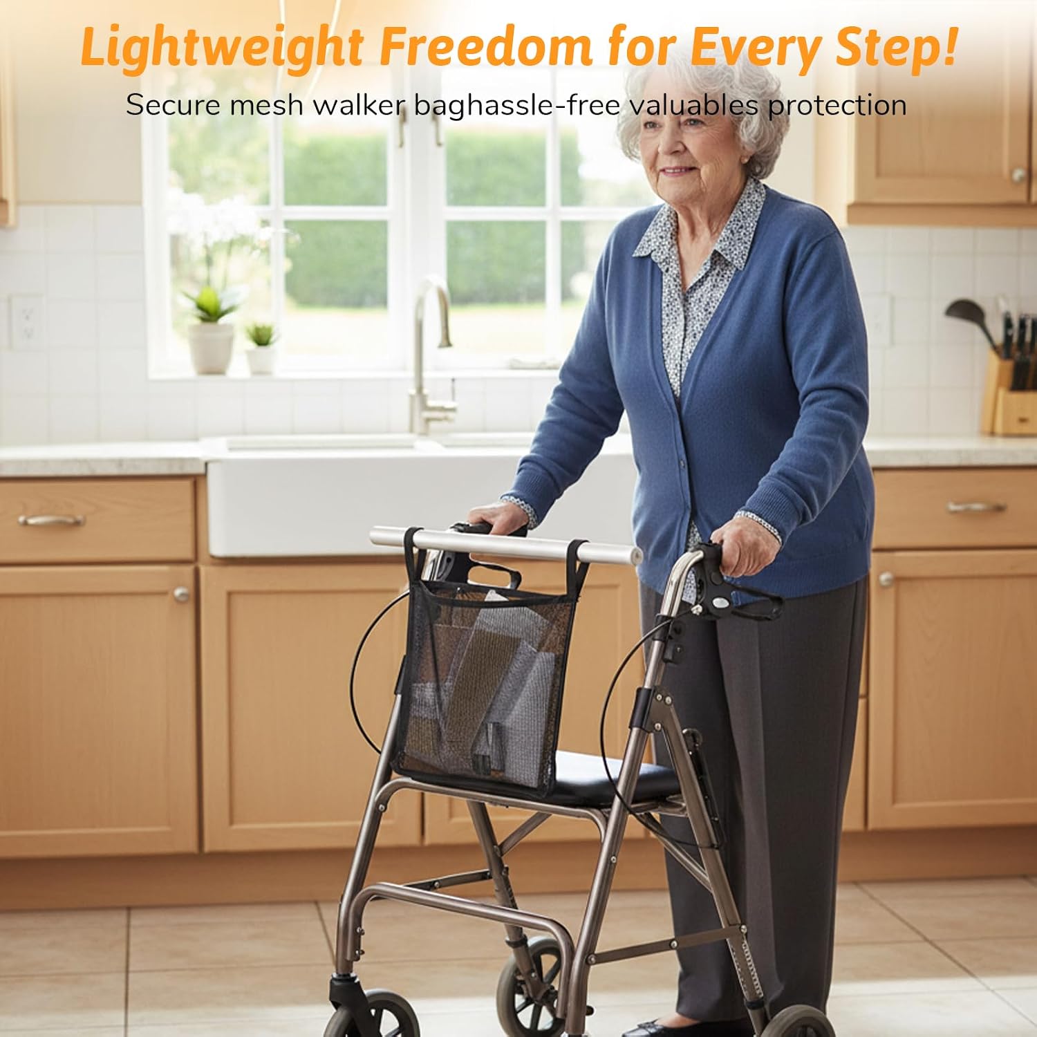 Walker Side Bag Walker Bags Folding WalkerLightweight Side WalkerBasket Organizer Mesh Bags for Most Walkers WithSide Bar for Seniors Rollator Accessories - Image 5