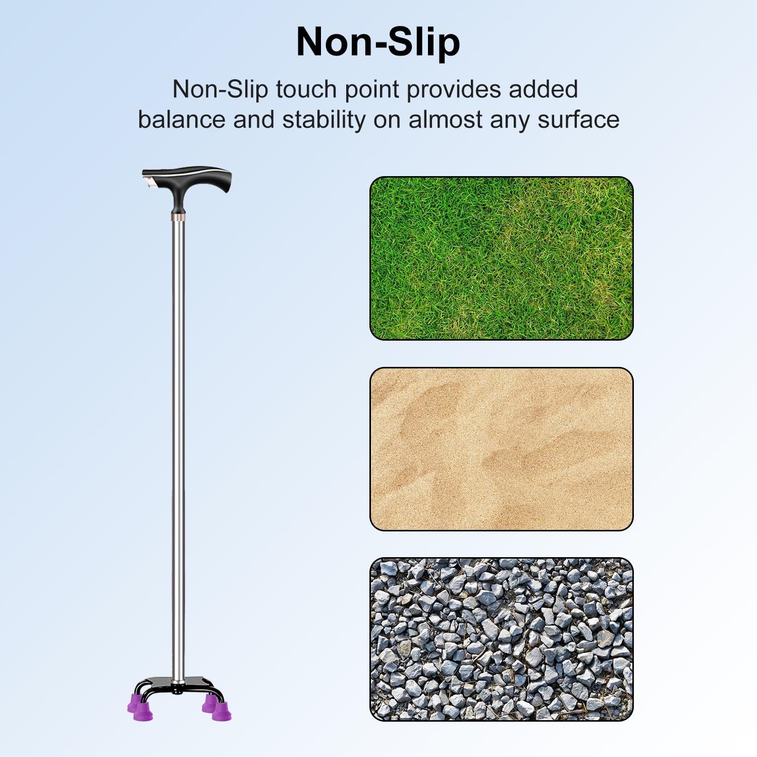 supregear Quad Cane Tips (4-Pack) - Heavy Duty Rubber Cane Tip - Non-Slip Extreme Grip Replacement Foot Pad - Accessories for Walking and Standing Stick for Women, Men, Seniors, Elderly - Image 5