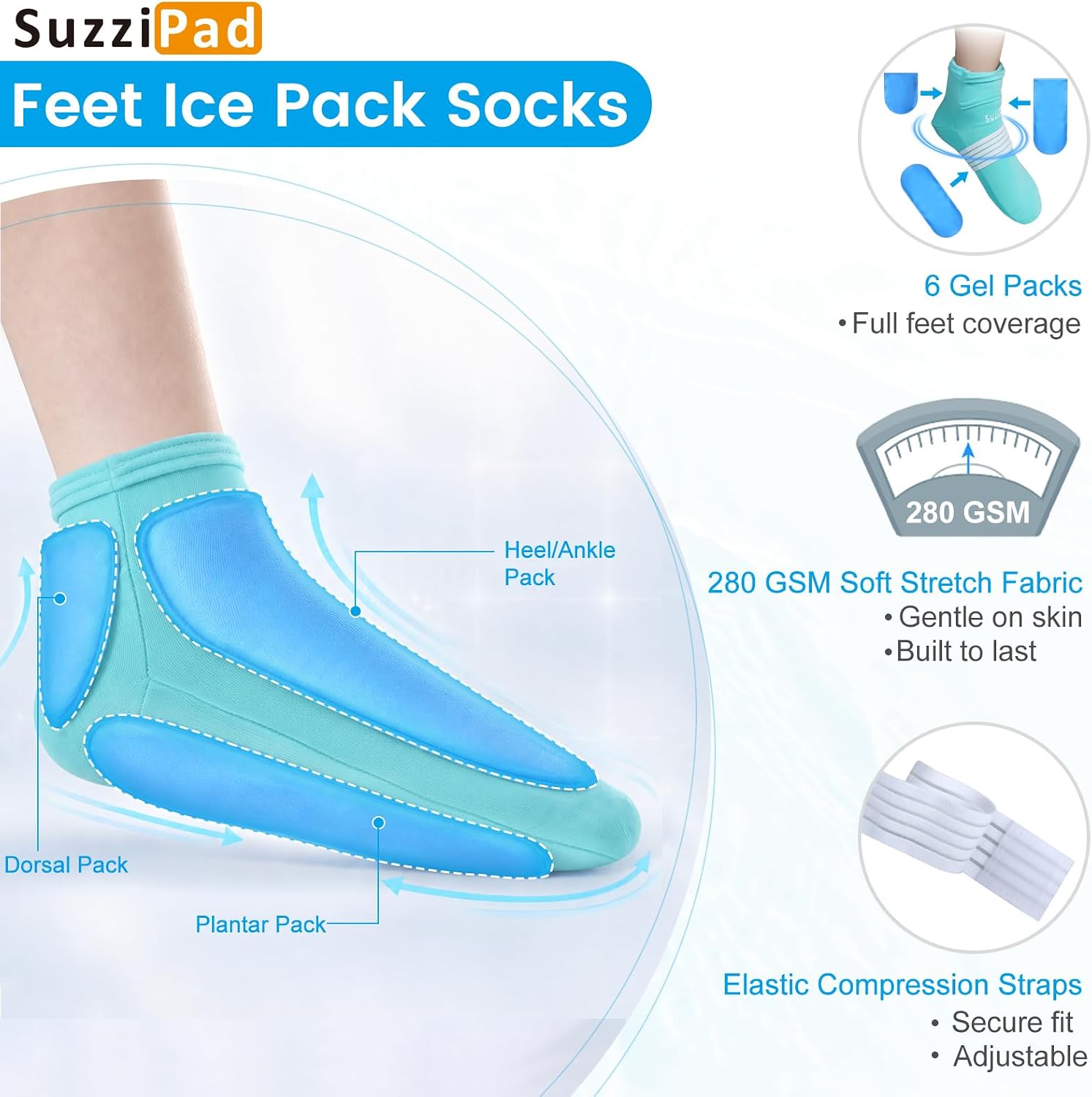 SuzziPad Cold Socks & Hands Ice Pack for Chemo Must Haves, Blue, L - Image 5