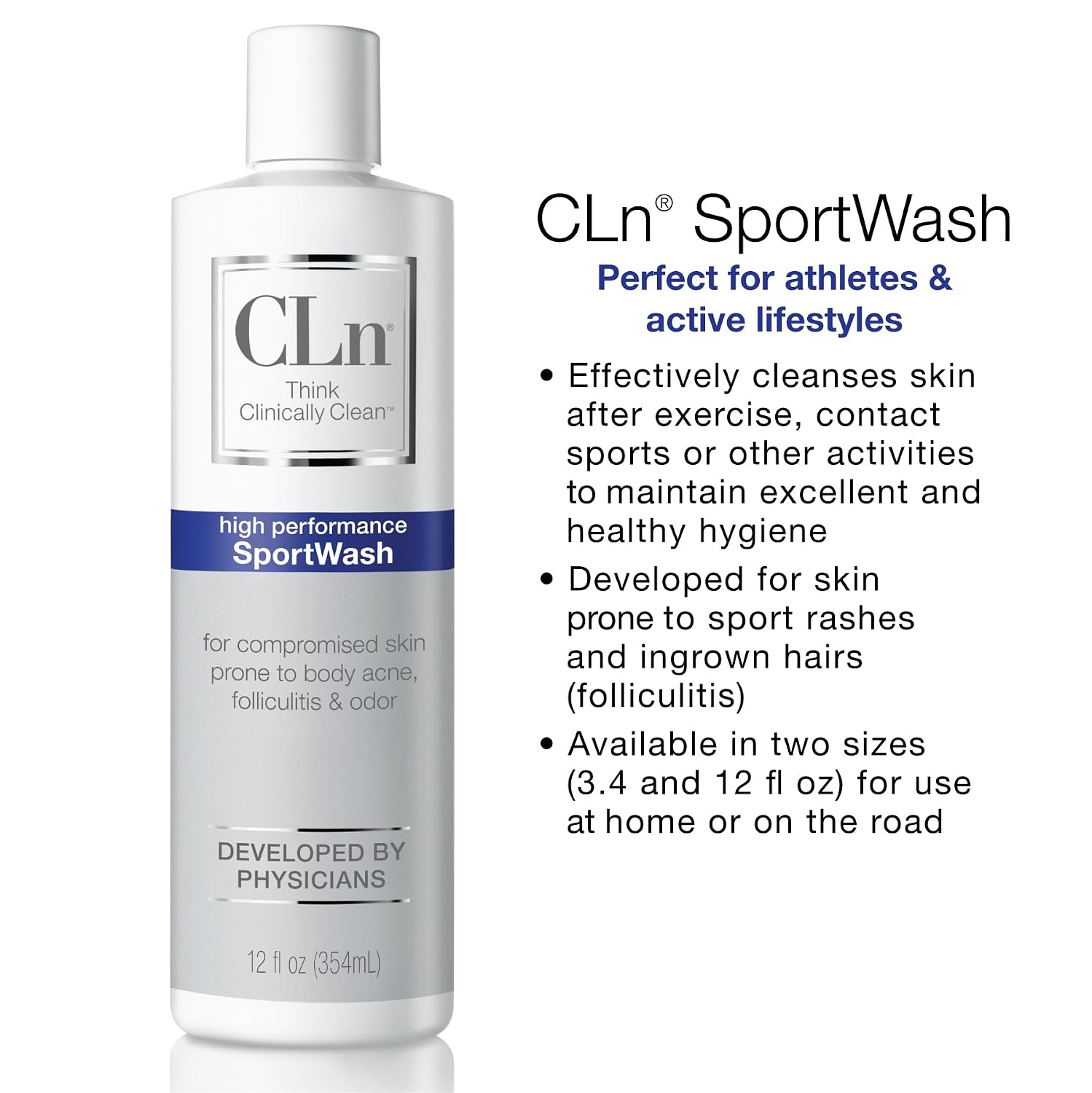CLn® SportWash – High-Performance Sport Body Wash, For Men & Women Prone to Body Odor, Foot Odor, Ringworm, Folliculitis, & Back Acne, Fragrance-Free & Paraben-Free, 12 fl. oz. - Image 9