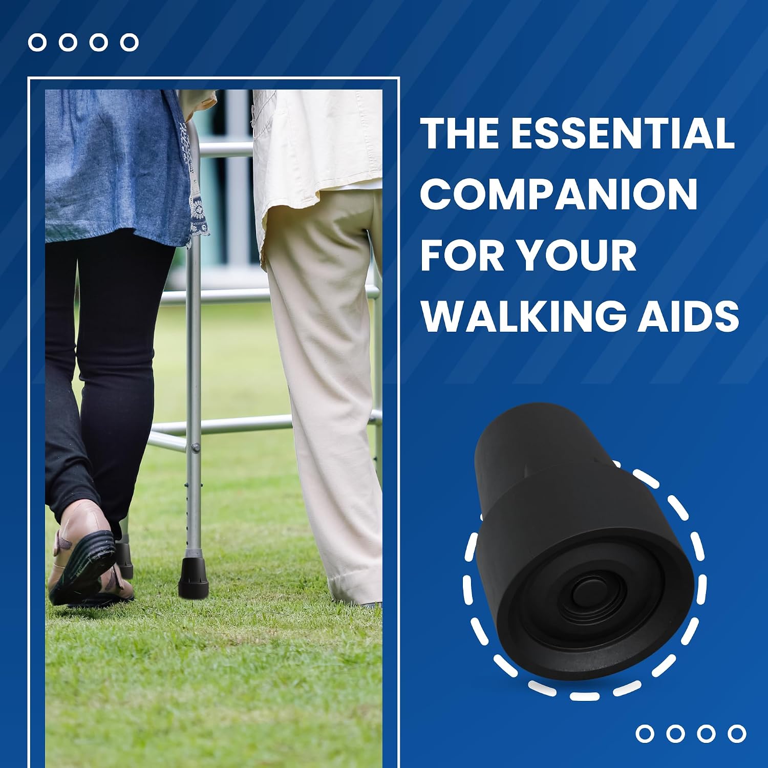 Gadgetime USA Cane Tips (Pack of 2) - 3/4" Heavy Duty Rubber Cane Tips Replacement - Durable and Non-Slip Walking Stick Tips for Canes, Crutches, and Walkers - Black - Image 2