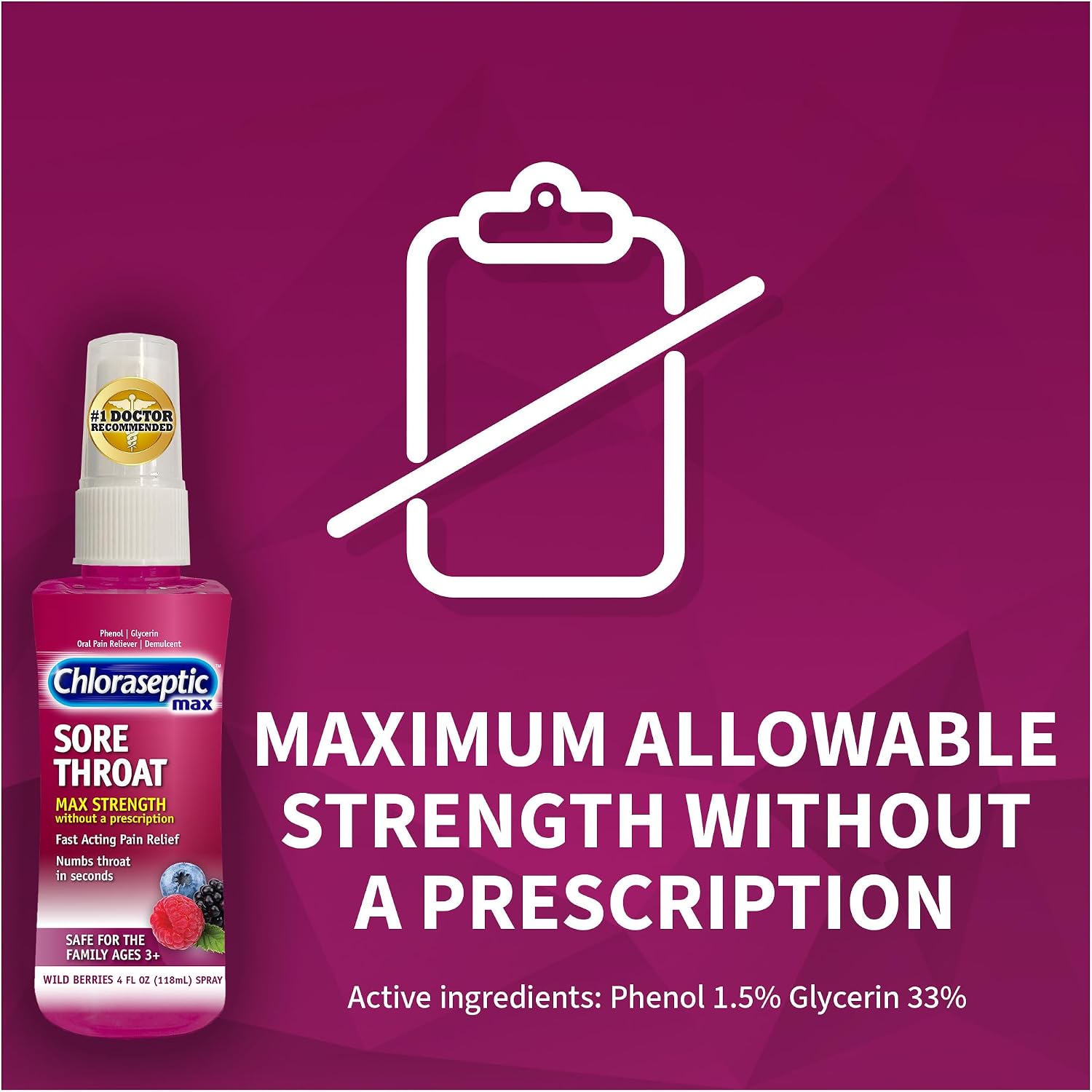 Chloraseptic Max Strength Sore Throat Spray, Sugar-Free Wild Berry, 4 Fl Oz - Image 3