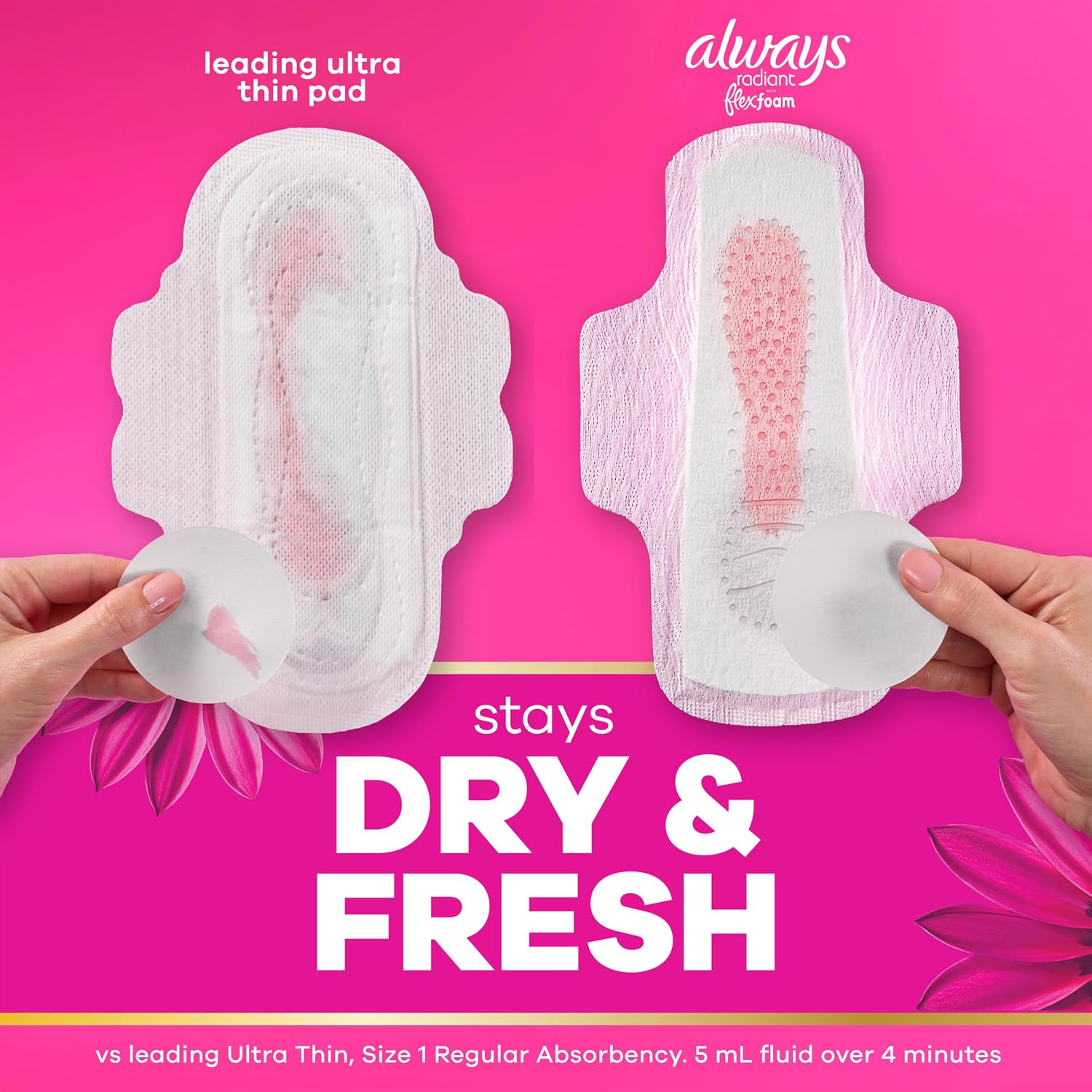 Always Radiant Feminine Pads for Women, Flexfoam Pads with Wings, Size 3, Extra Heavy Absorbency, Lightly Scented, 30 Count - Image 5