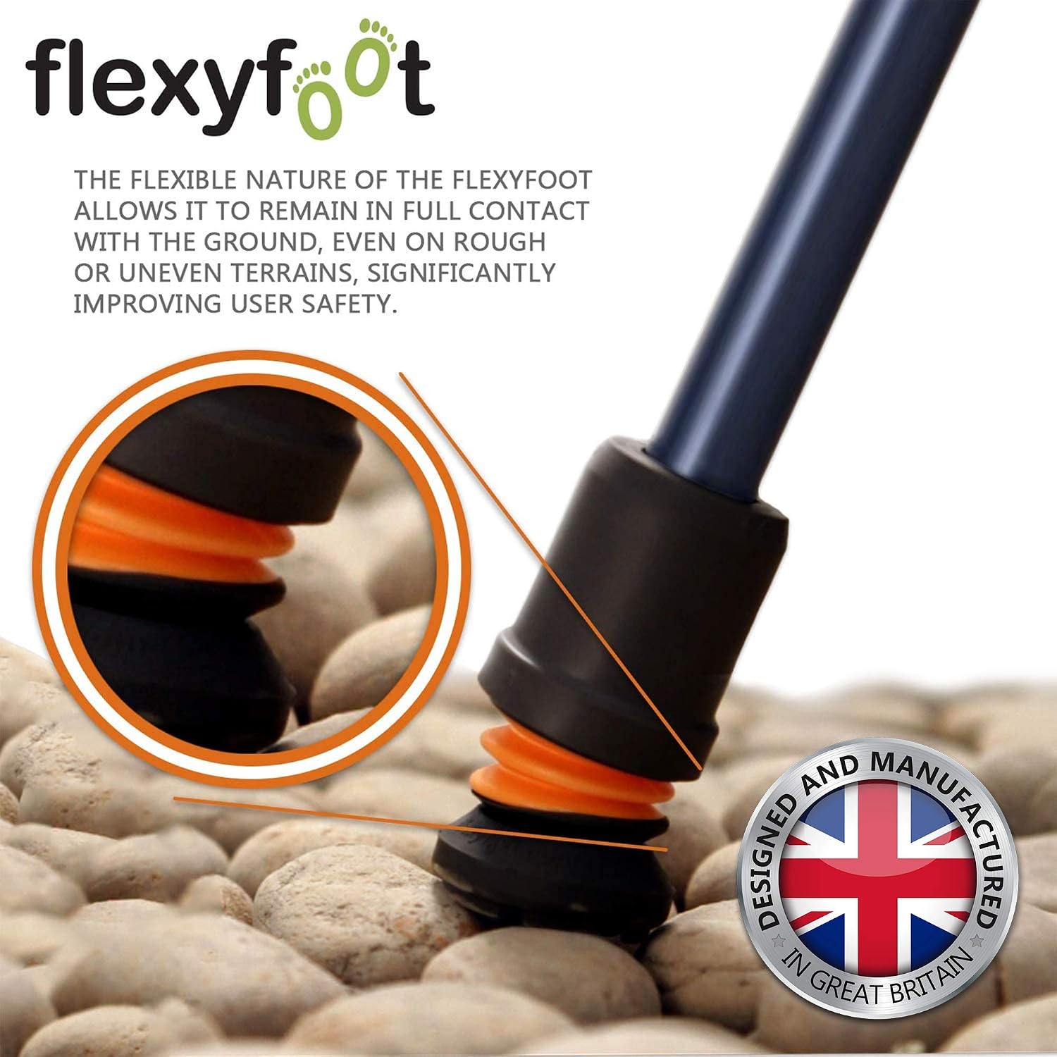 Flexyfoot Shock Absorbing Walking Cane Tips - Improves Grip, Safety and Comfort - Works with 2-Section Walking Poles - Black - Size 16mm (5/8") - Pack of 2 - Image 3