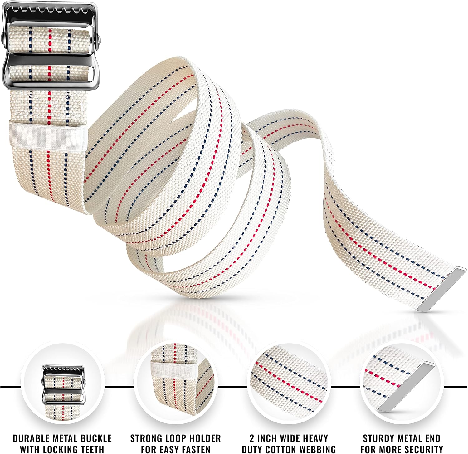 ASA TECHMED 10 Pack Cotton Soft Transfer Gait Belt with Metal Buckle and Belt Loop Holder for Walking, Belt Support Hold - Homecare, Caregiver, Nurse, Therapist 60 Inch, White - Image 3