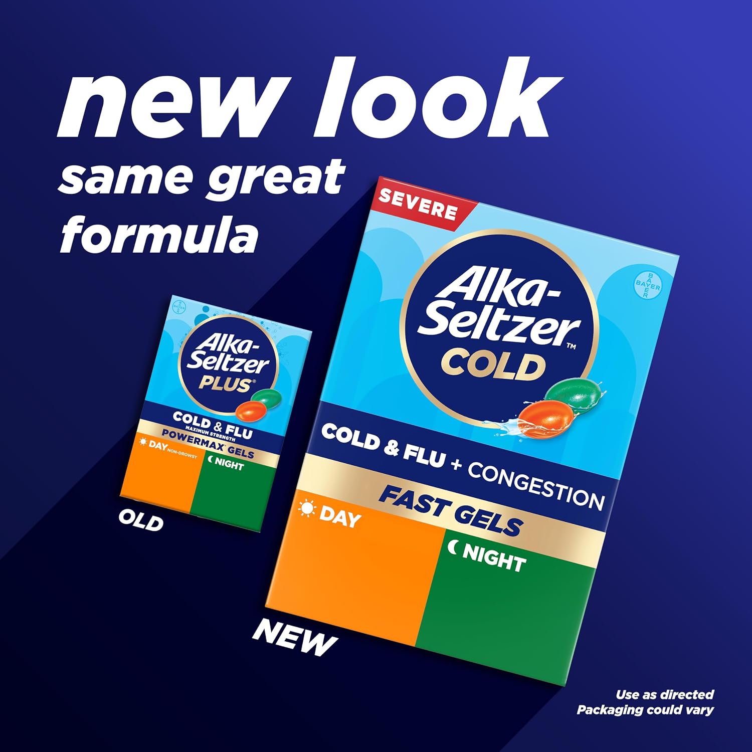 Alka-Seltzer Cold, Cold & Flu + Congestion Severe Day/Night Fast Gels, Flu + Congestion Medicine, Multi-Symptom Relief, Body Aches and Pains, Fever Reducer, 24 Count (Packaging May vary) - Image 2
