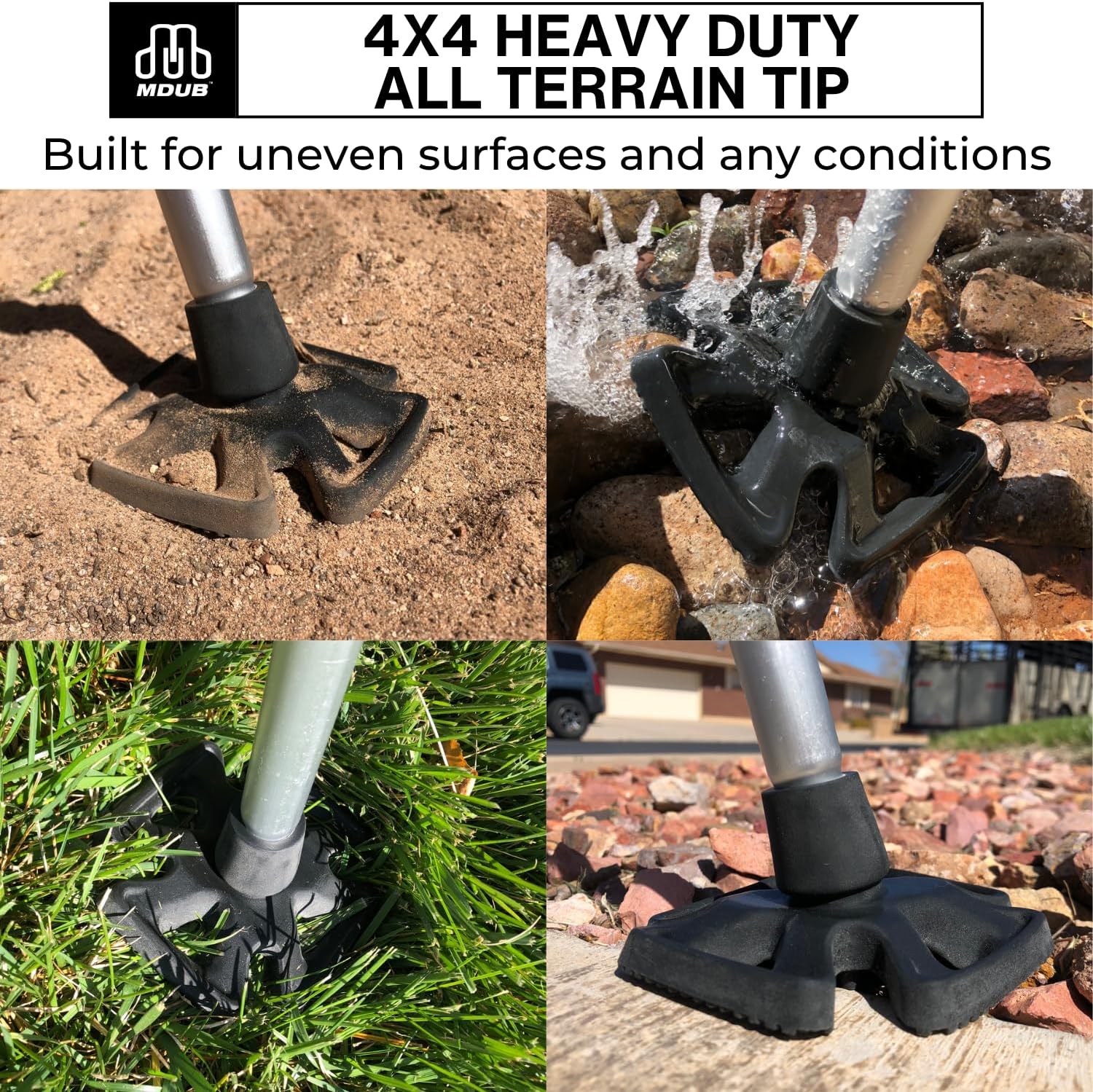 MDUB Medical All Terrain Tip - Heavy Duty Design Cane or Crutch Tip - Sand, Snow, Dirt, and Rain Tip - 3/4" | Black | 1 Pack - Image 4