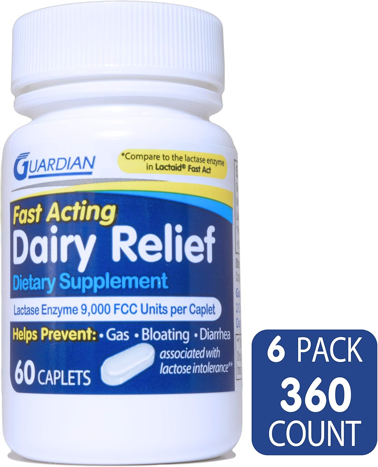 guardian Dairy Relief Fast Acting Caplets, 9000 FCC, Lactose Intolerance Pills, Lactase Enzyme (360CT (Bottles)) - Image 5
