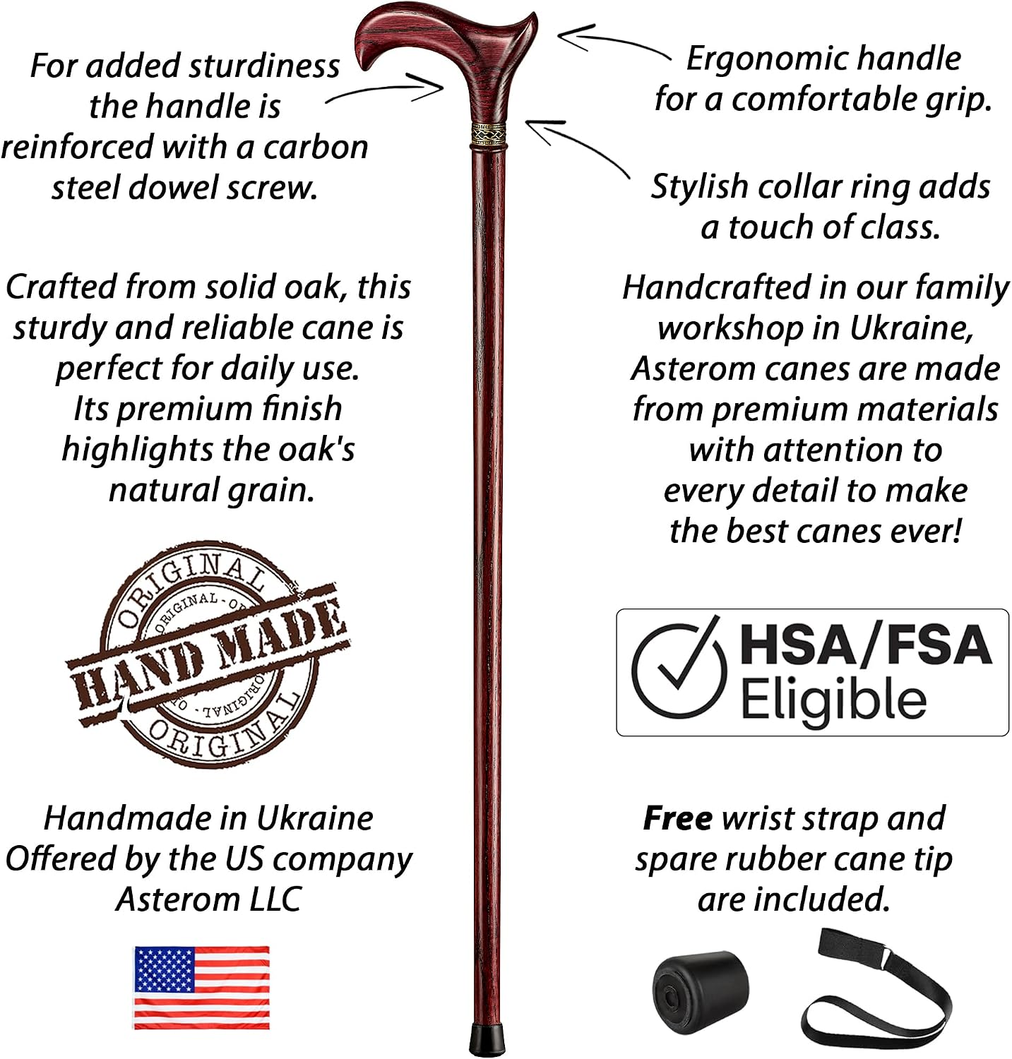Asterom Handcrafted Walking Cane, Stylish Wooden Canes for Men, Oak Wood - Image 5