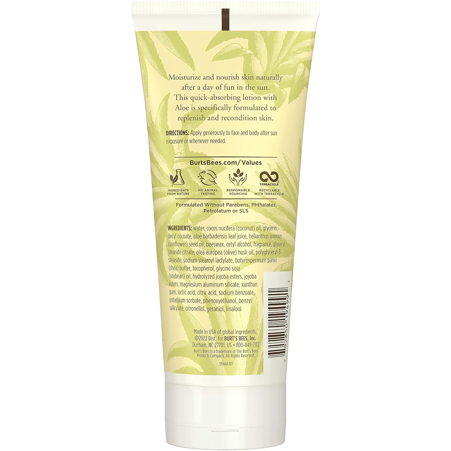 Burt's Bees After Sun Lotion with Hydrating Aloe Vera and Coconut Oil, Replenish and Recondition skin, Sunburn Relief, Natural Origin After Sun Soother, 6 oz. Tube - Image 7