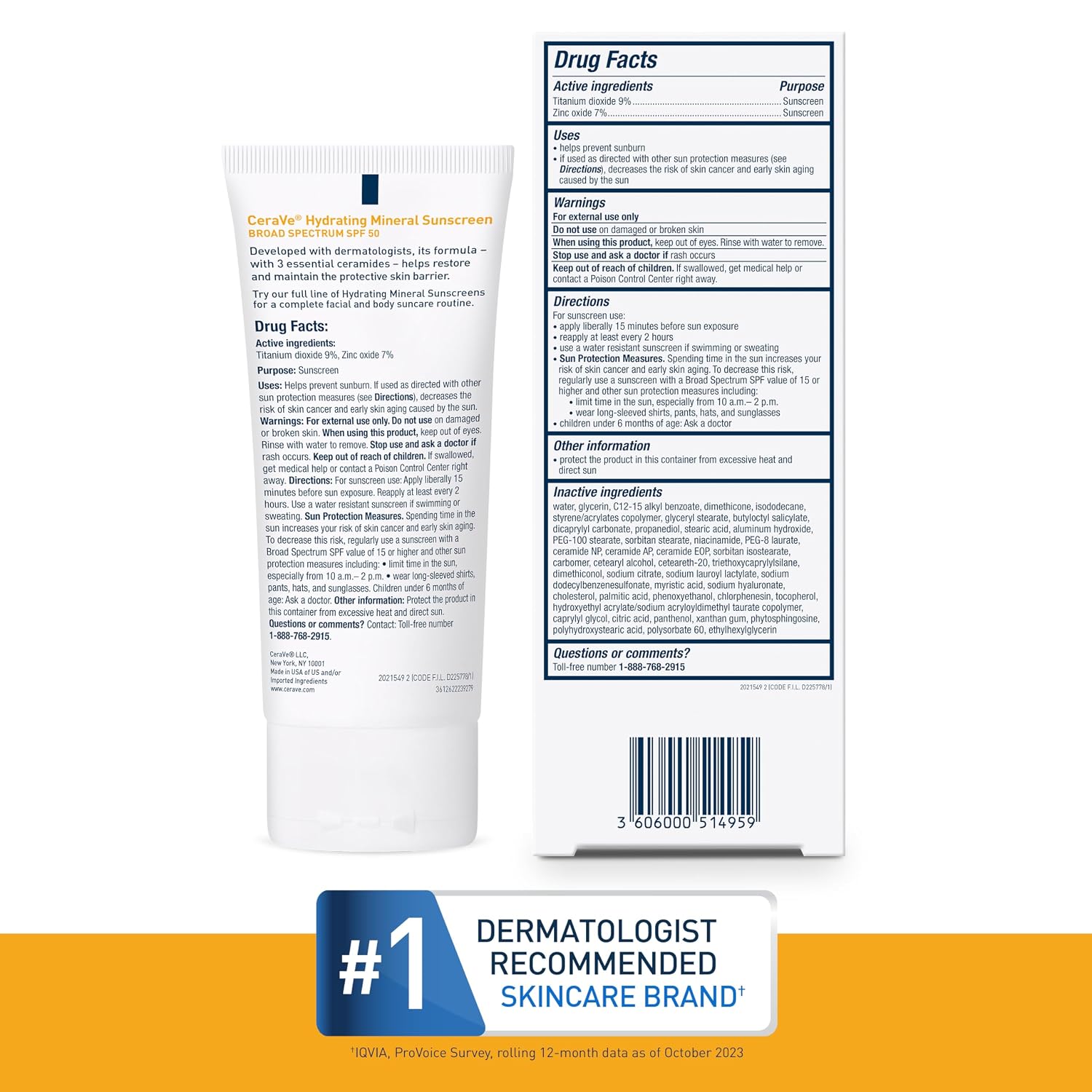 CeraVe Hydrating Mineral Sunscreen SPF 50 Face Sunscreen, Travel Size 2.5oz - Image 6