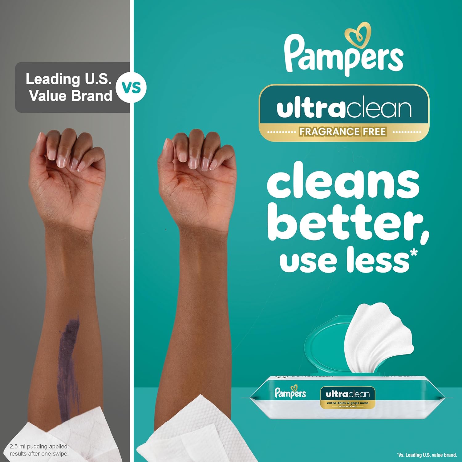 Pampers Ultraclean Baby Wipes, Unscented, Fragrance Free, Water Based, Hypoallergenic, Extra Thick & Grips Mess, 100% Plant Based, 936 Wipes Total (12X Flip-Top Packs) - Image 3