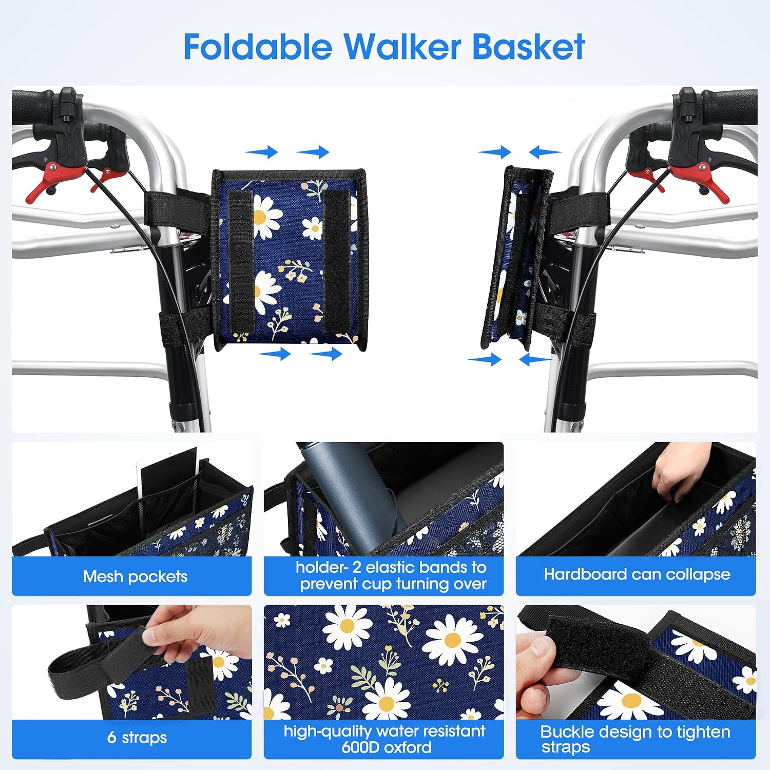 Dotday Upgraded Walker Basket with Cup Holder, Foldable Walker Bag - Image 5