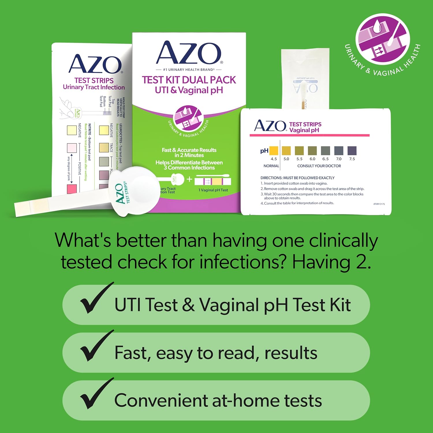 AZO Urinary Tract Infection (UTI) Test Strip + Vaginal pH Test Kit - Image 3