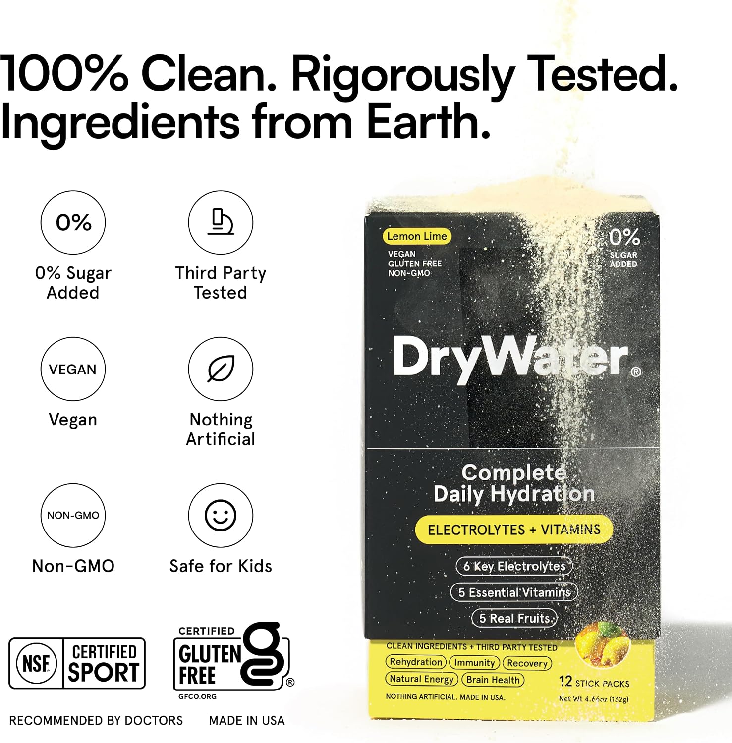 DryWater Electrolytes + Vitamins Hydration Packets, Lemon Lime 12 Pack - Image 3