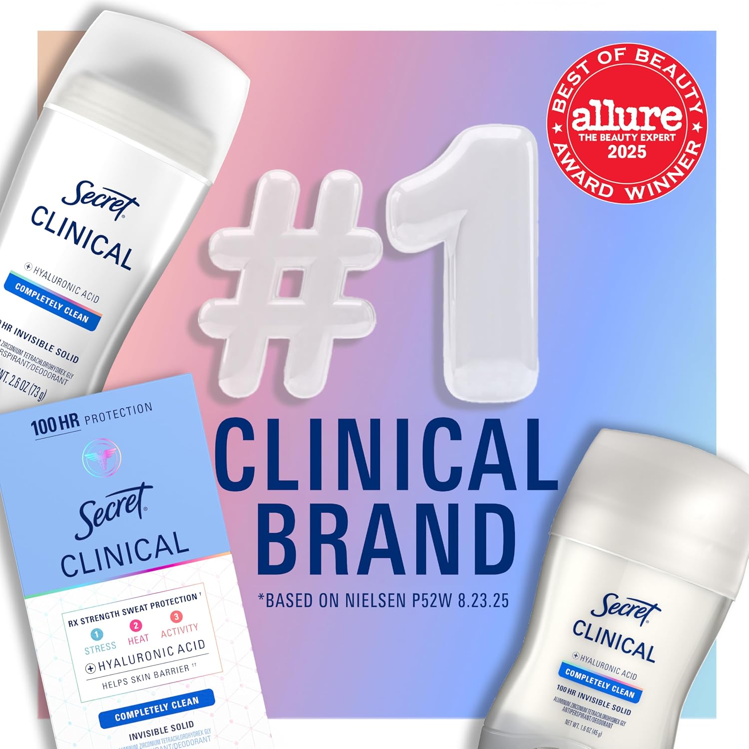 Secret Clinical Strength 100HR Antiperspirant Deodorant for Women, 3X Sweat & Odor Protection vs. Ordinary Antiperspirant, Hyaluronic Acid, Completely Clean, Invisible Solid 2.6 oz - Image 5