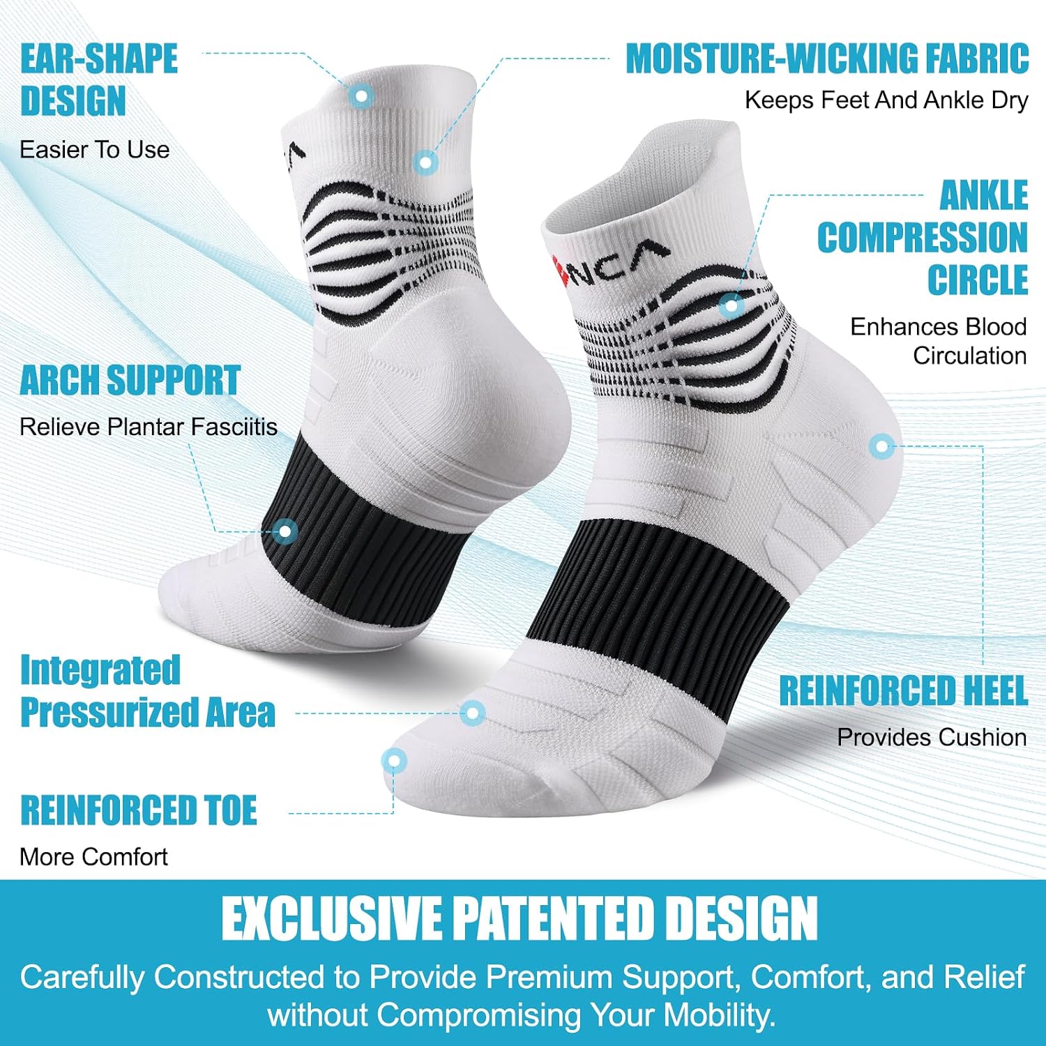 NEENCA Professional Compression Socks, Medical Athletic Ankle Socks for Injury Recovery & Pain Relief, Sports Protection, Circulation —1 Pair, 20-30 mmhg - Image 2