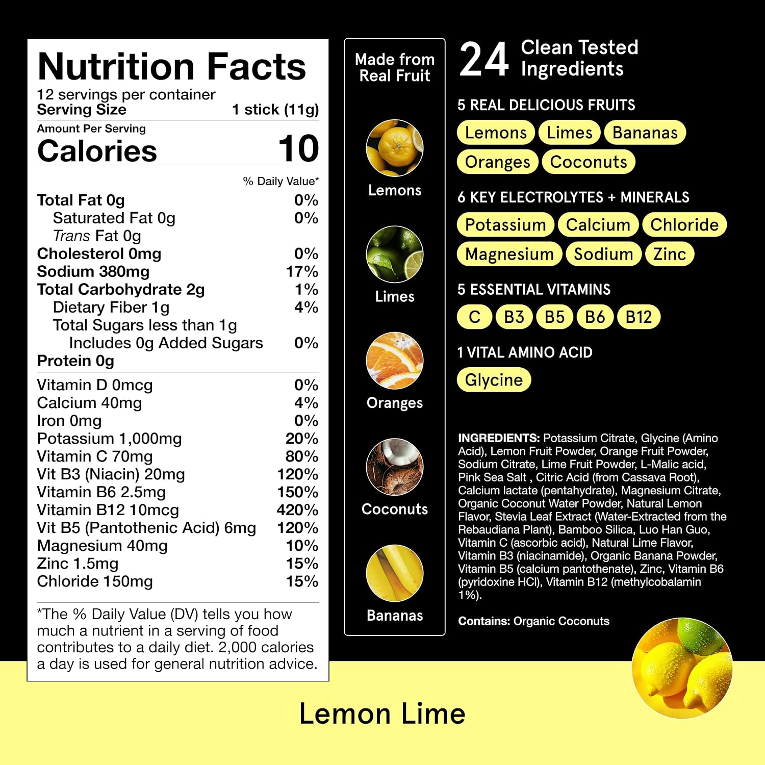 DryWater Electrolytes + Vitamins Hydration Packets, Lemon Lime 12 Pack - Image 2
