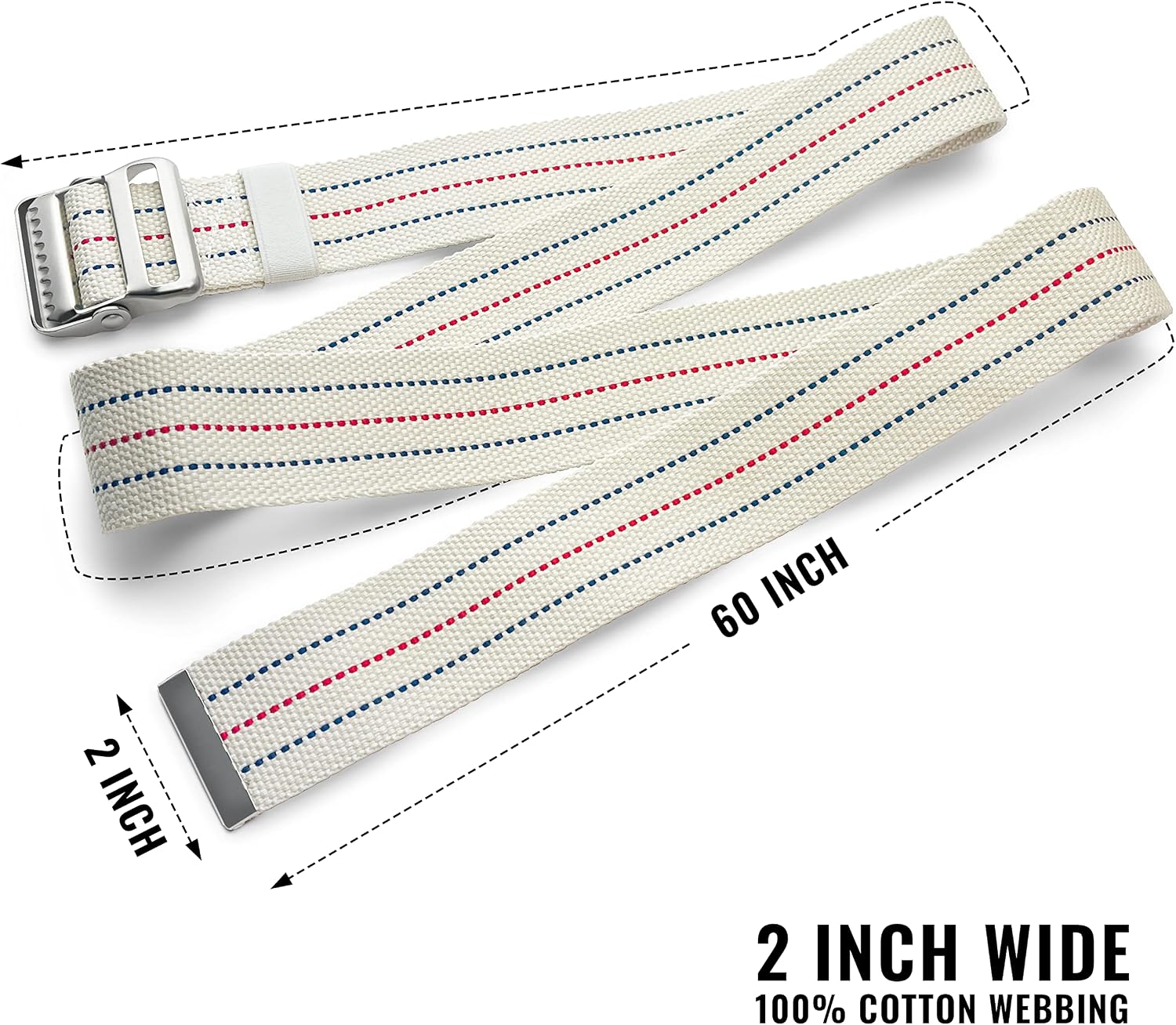 ASA TECHMED 10 Pack Cotton Soft Transfer Gait Belt with Metal Buckle and Belt Loop Holder for Walking, Belt Support Hold - Homecare, Caregiver, Nurse, Therapist 60 Inch, White - Image 2