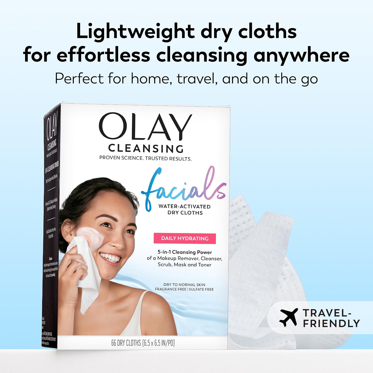 Olay Makeup Remover Wipes, Daily Facials Hydrating Face Cleanser for Normal to Dry Skin, Alcohol & Fragrance Free, Soft Face Wash Towels, Travel Essentials for Women, Convenient Dry Cloths, 66 ct - Image 10