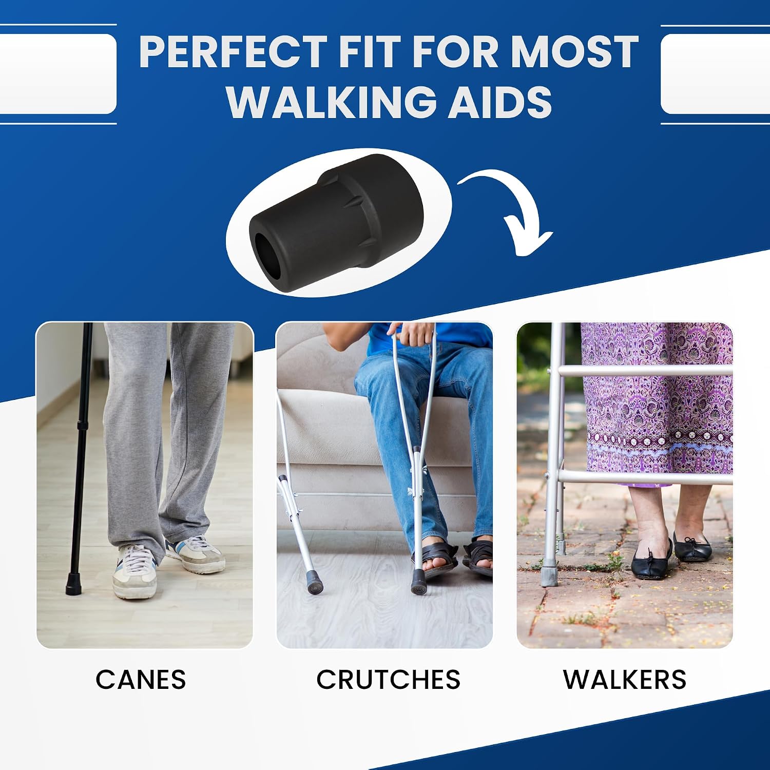 Gadgetime USA Cane Tips (Pack of 2) - 3/4" Heavy Duty Rubber Cane Tips Replacement - Durable and Non-Slip Walking Stick Tips for Canes, Crutches, and Walkers - Black - Image 6