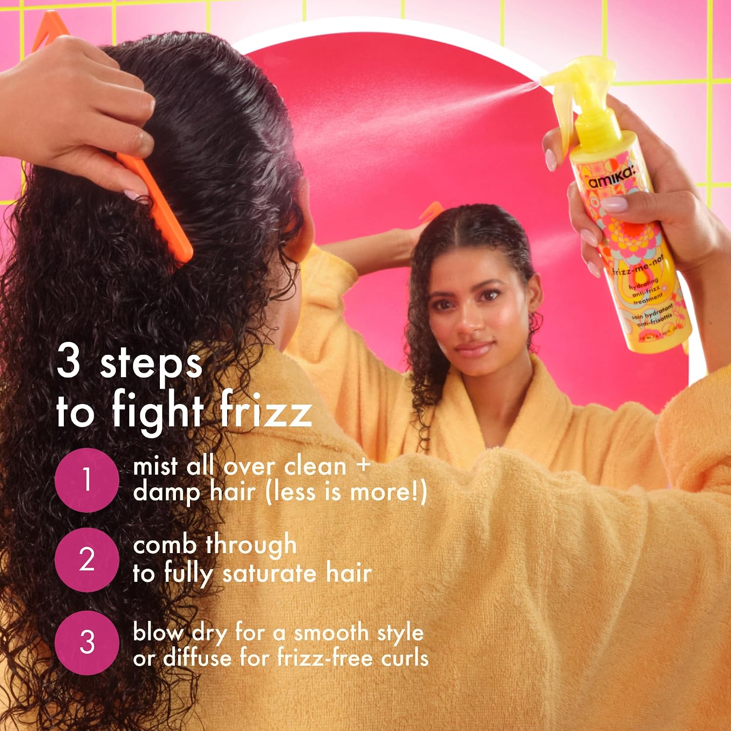 amika frizz-me-not hydrating anti-frizz treatment, 60ml | lightweight hydrating spray for medium to thick coarse hair types 2a-4c, humidity + heat protection, smooth frizz for up to 72 hours - Image 6