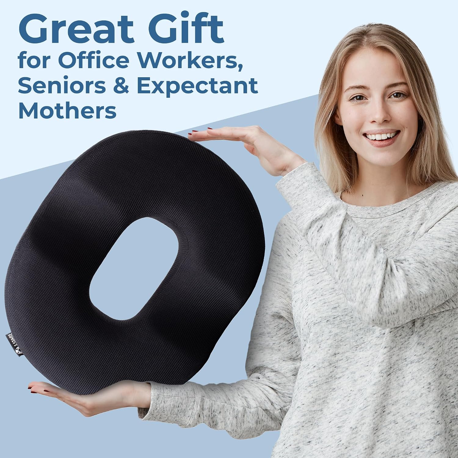 5 STARS UNITED Donut Pillow for Tailbone Pain & Hemorrhoids – Large Memory Foam Seat Cushion with Cooling Gel Layer for Bed Sore-Prone Areas & Pressure Relief – Black Mesh Cover - Image 8