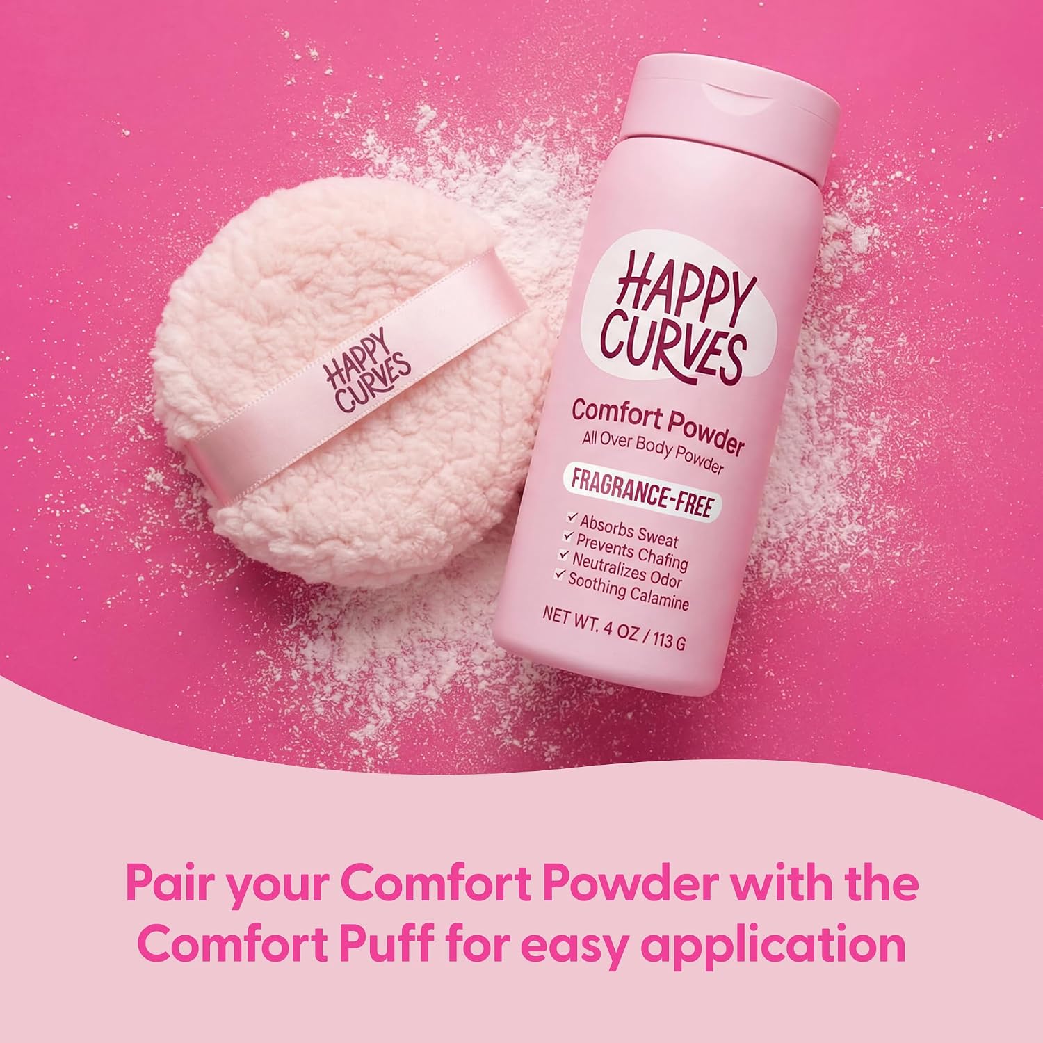 HAPPY CURVES Comfort Powder: Talc Free Anti Chafe Body & Foot Dusting Powder Deodorant to Control Inner Thigh Chafing, Private Areas, and All Over Body for Women (4 Ounce (Pack of 1), Fragrance-Free) - Image 7