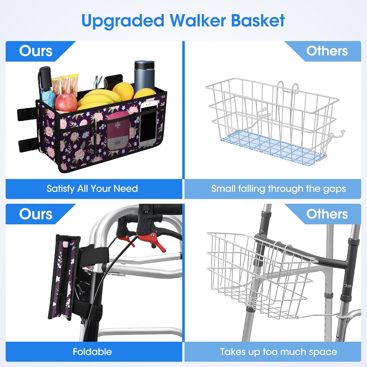Dotday Upgraded Walker Basket with Cup Holder, Foldable Walker Bag - Image 4