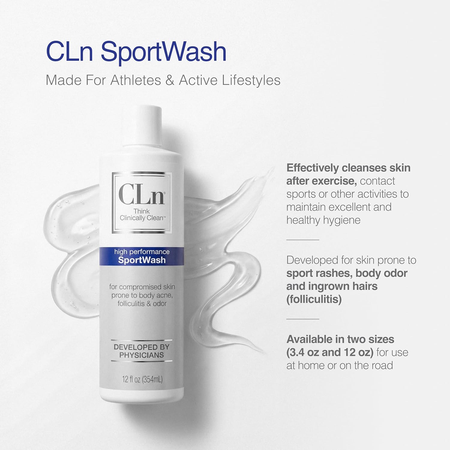 CLn® SportWash – High-Performance Sport Body Wash, For Men & Women Prone to Body Odor, Foot Odor, Ringworm, Folliculitis, & Back Acne, Fragrance-Free & Paraben-Free, 12 fl. oz. - Image 6