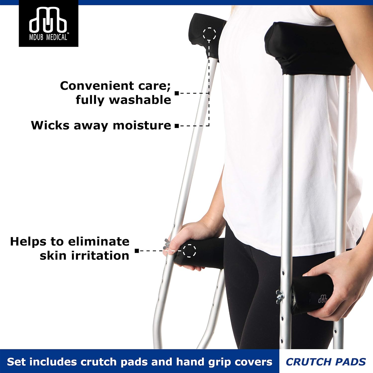 Underarm Crutch Pad and Hand Grip Covers MDUB Medical Comfortable Padding Washable Breathable Moisture Wicking Orthopedic Products Accessories (Black) - Image 3