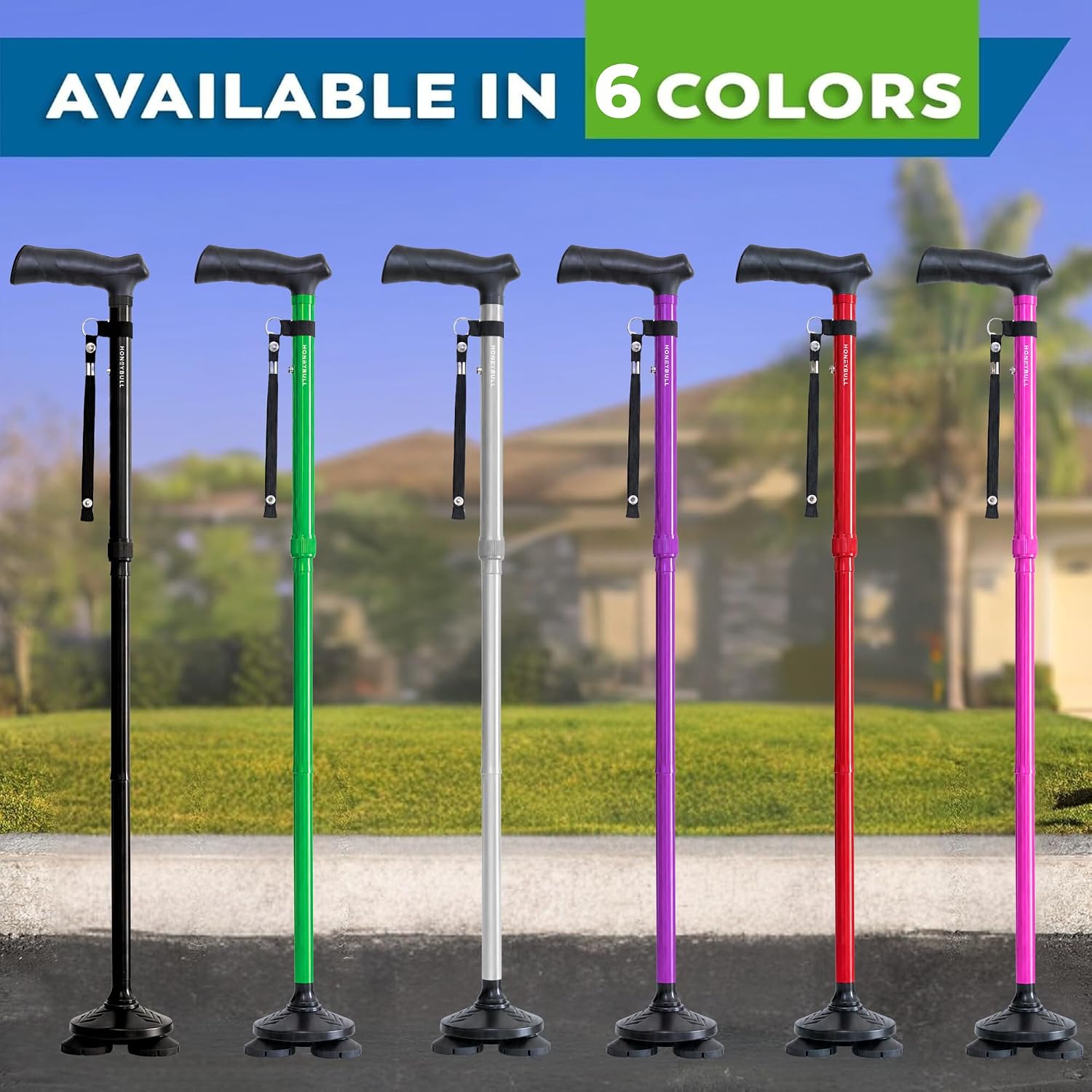 HONEYBULL Walking Cane for Men & Women, Foldable Free Standing Cane - Image 8