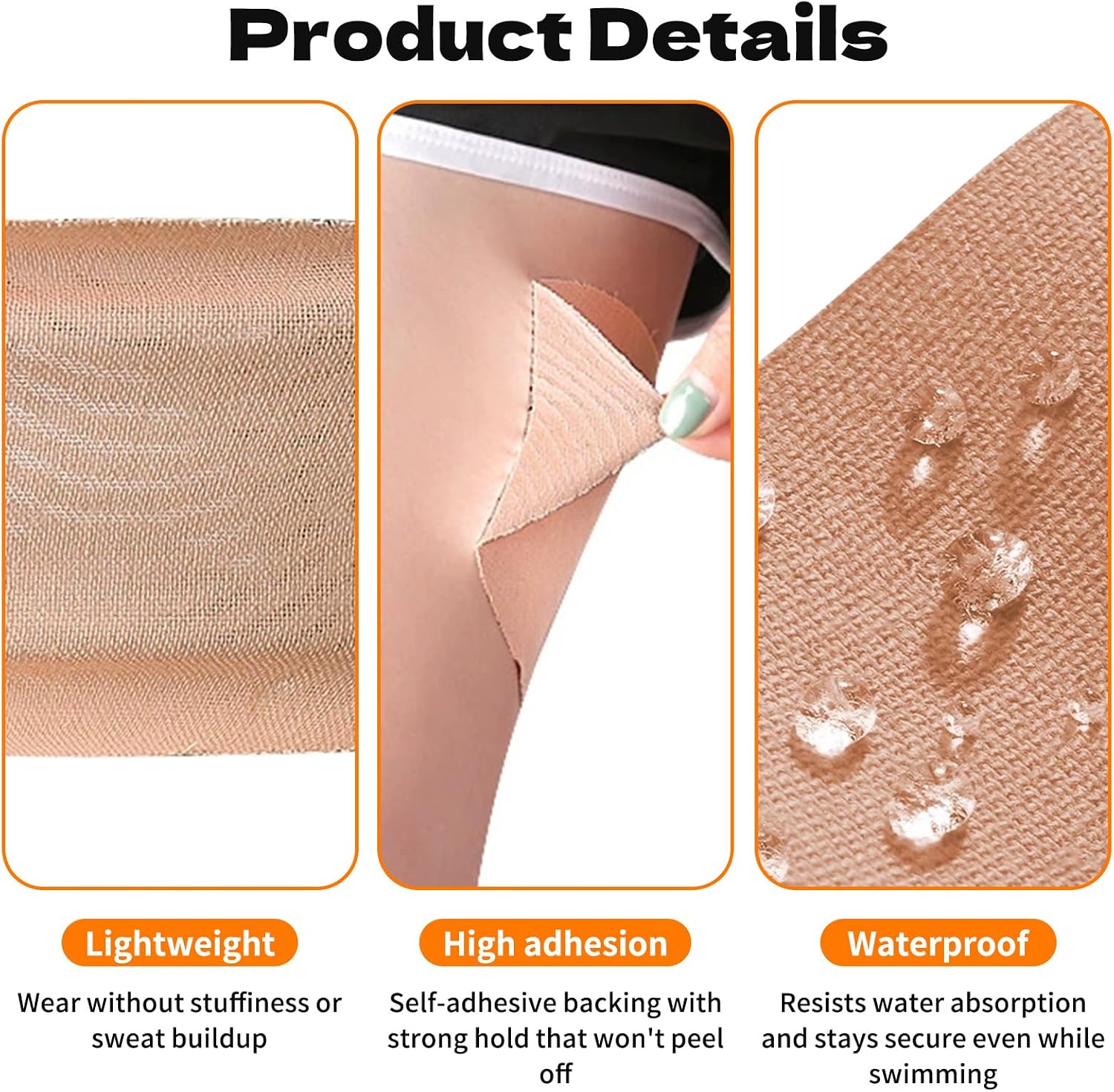 14 Pcs Inner Thigh Anti Chafing Patches, Sweatproof Light Skin Tone Friction Pads for Women, Comfortable Disposable Thigh Rubbing Prevention Stickers, Chafe Protection Skin Tape - Image 3
