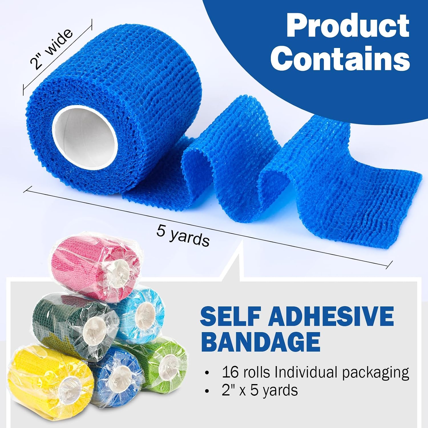 AZEN 16 Pack Self Adhesive Bandage Wrap, 2" X 5 Yards Elastic Cohesive Bandage Wrap, Color Athletic Tape, Vet Wrap, Ankle Tape - Image 2