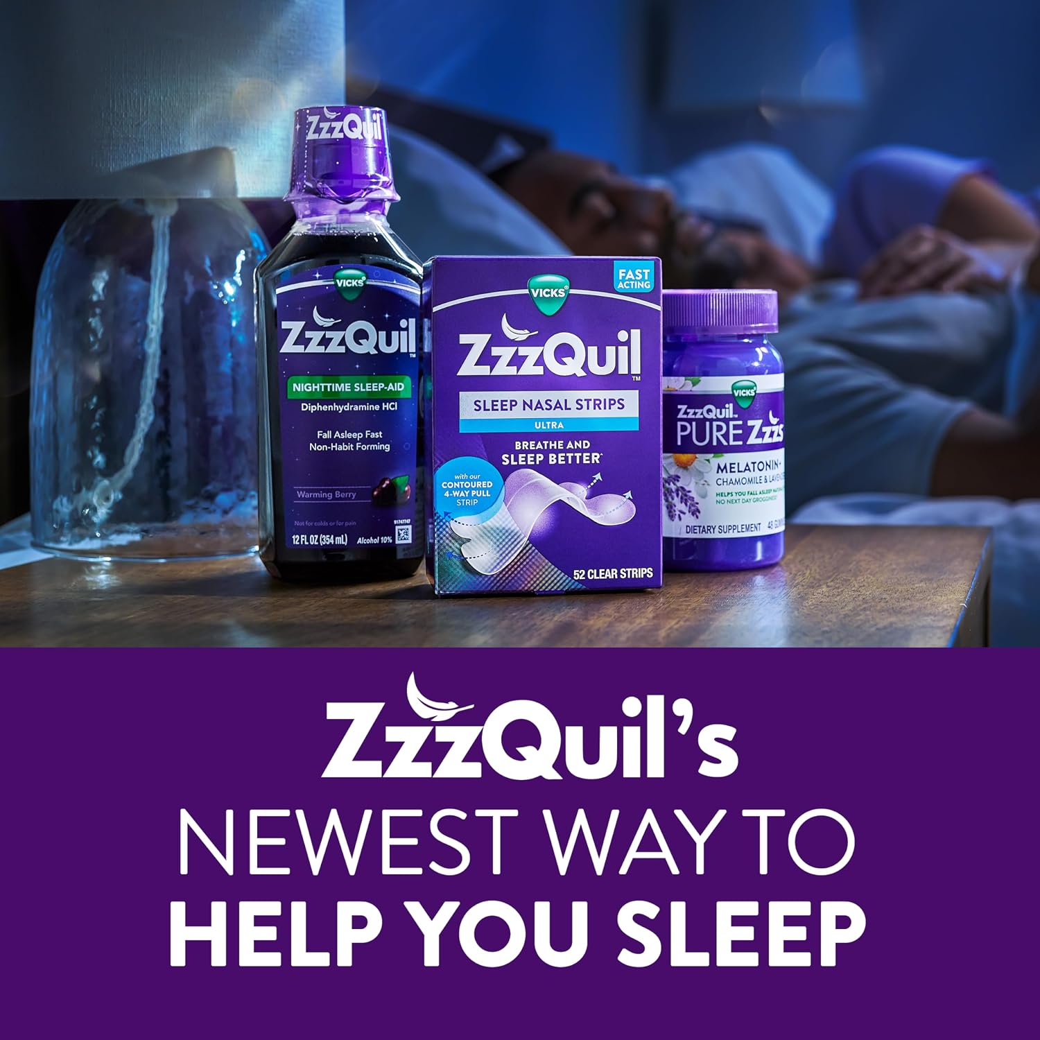 ZzzQuil Sleep Nasal Strips, Clear Nasal Strips, Snoring Relief from Nasal Congestion, Works Instantly, Reduces Nasal Congestion for Less Snoring and Better Sleep, Drug Free, 52 Nasal Strips - Image 8