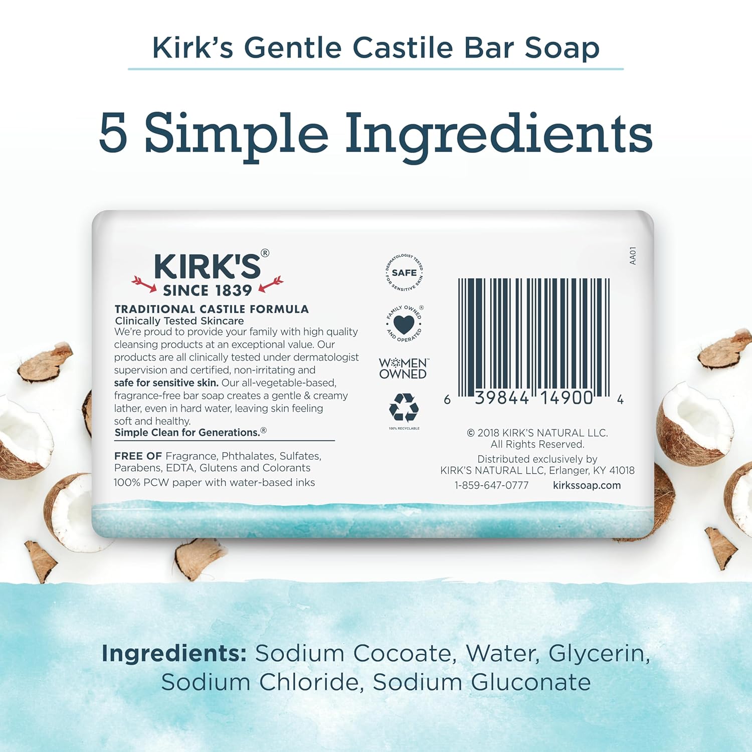 Kirk's Fragrance Free Castile Bar Soap (Pack of 3) - Image 2