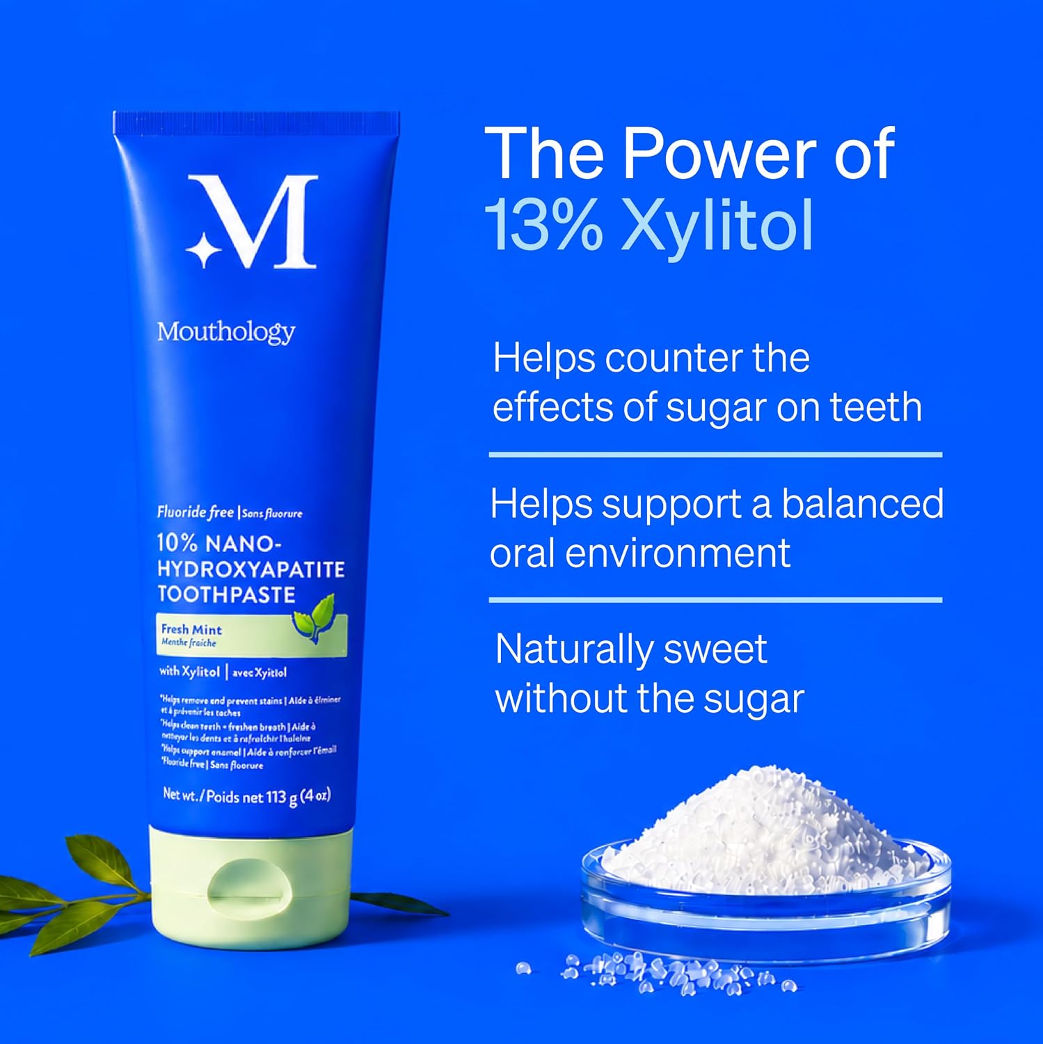 Mouthology 10% Nano Hydroxyapatite Toothpaste Fluoride Free, Whitening*, Rod Shaped nHA, Xylitol Toothpaste for Adults, Enamel Care*, Sensitive Teeth*, SLS Free, Mint 4oz (USA Made) Package May Vary - Image 3