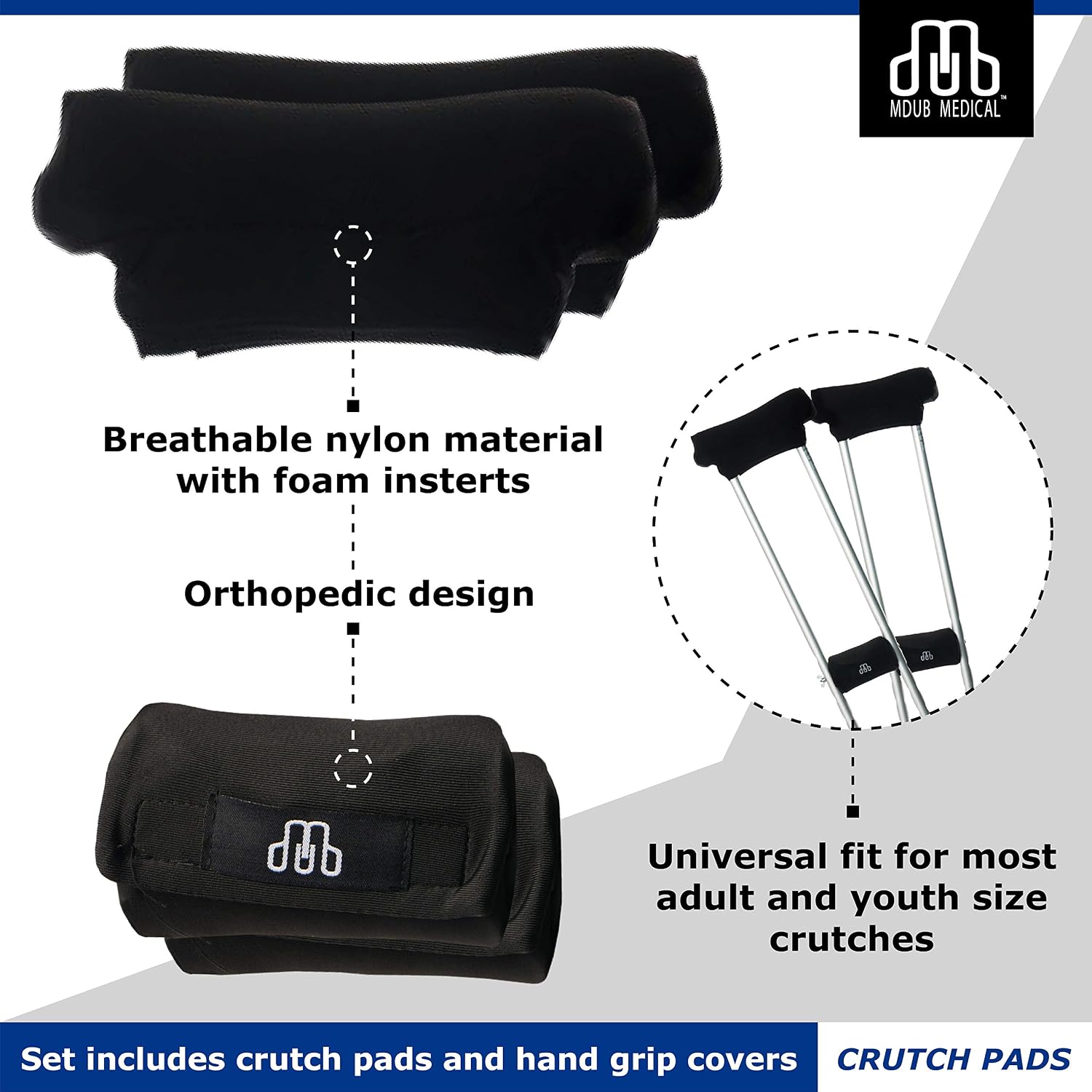 Underarm Crutch Pad and Hand Grip Covers MDUB Medical Comfortable Padding Washable Breathable Moisture Wicking Orthopedic Products Accessories (Black) - Image 2