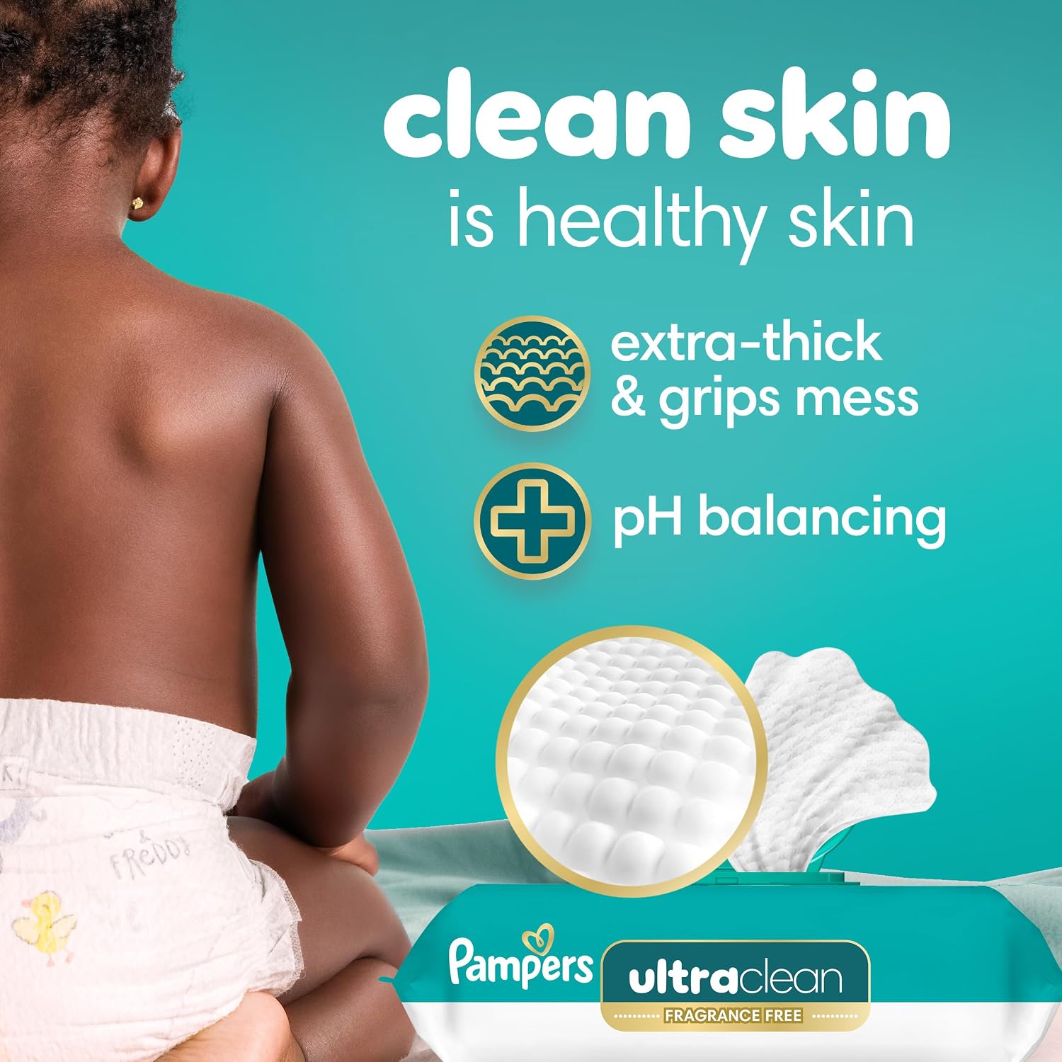 Pampers Ultraclean Baby Wipes, Unscented, Fragrance Free, Water Based, Hypoallergenic, Extra Thick & Grips Mess, 100% Plant Based, 936 Wipes Total (12X Flip-Top Packs) - Image 2