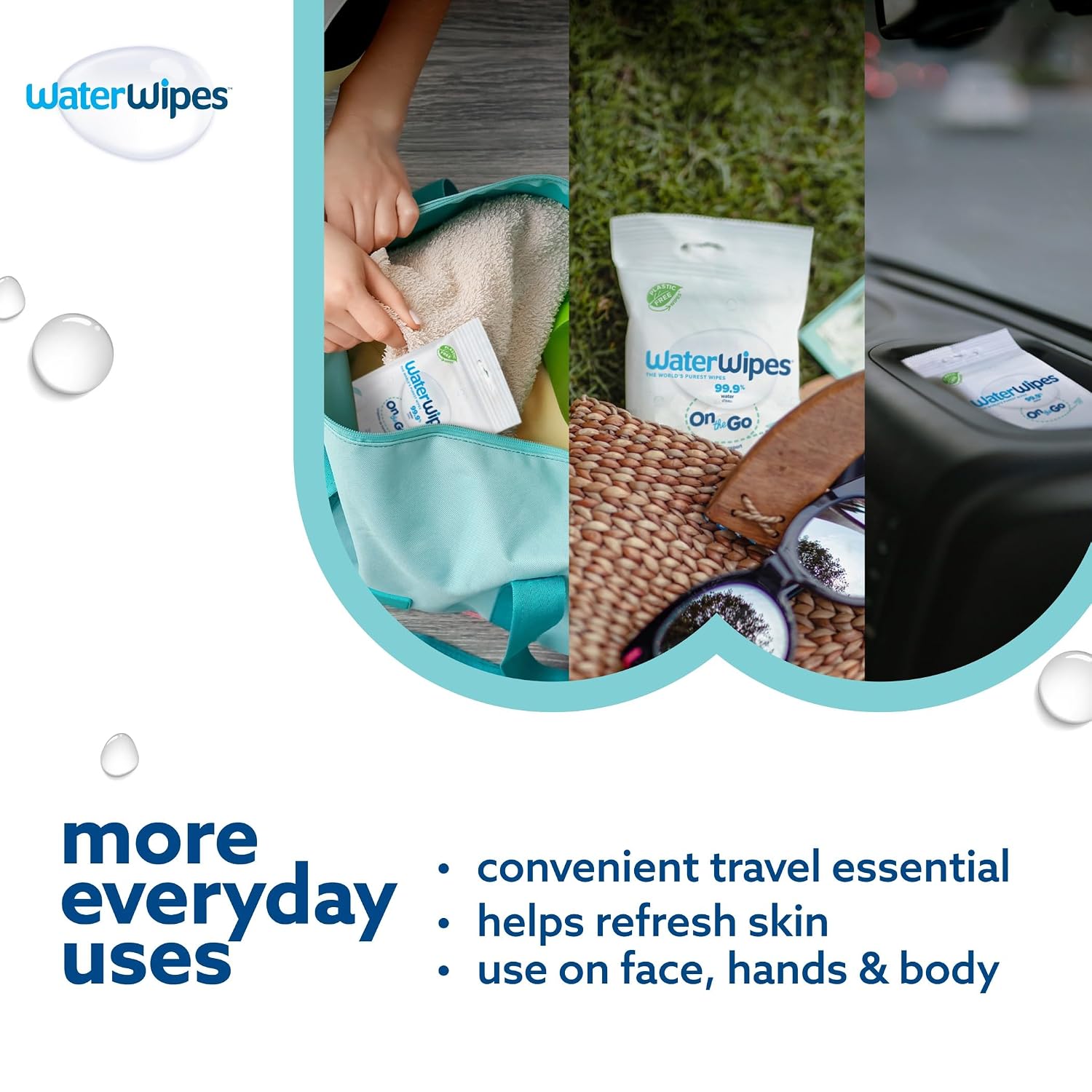 WaterWipes Sensitive+ On The Go Wipes, 3-In-1 Cleans, Cares, Protects, 99.9% Water, Unscented & Hypoallergenic Wet Wipes, 28 Count (Pack of 1) - Image 6