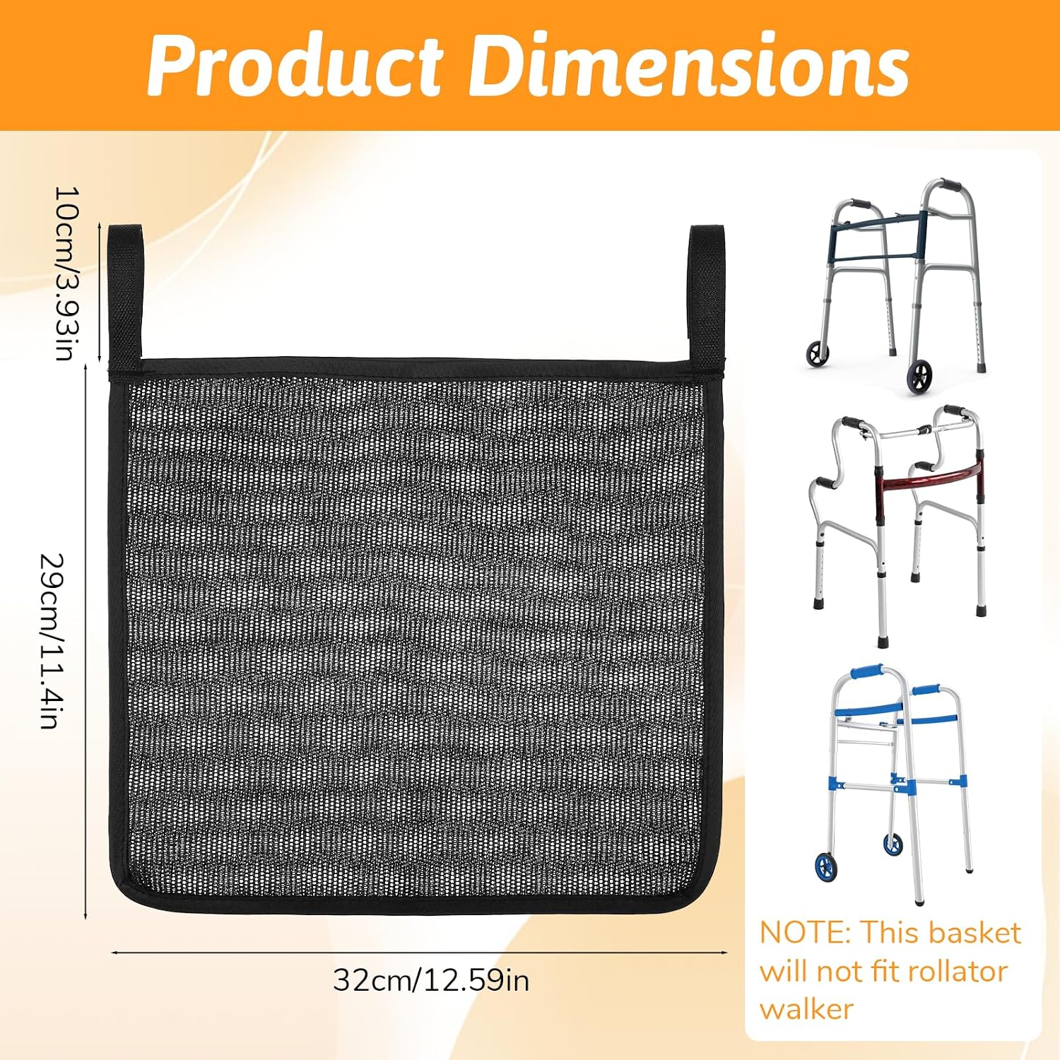 Walker Side Bag Walker Bags Folding WalkerLightweight Side WalkerBasket Organizer Mesh Bags for Most Walkers WithSide Bar for Seniors Rollator Accessories - Image 2