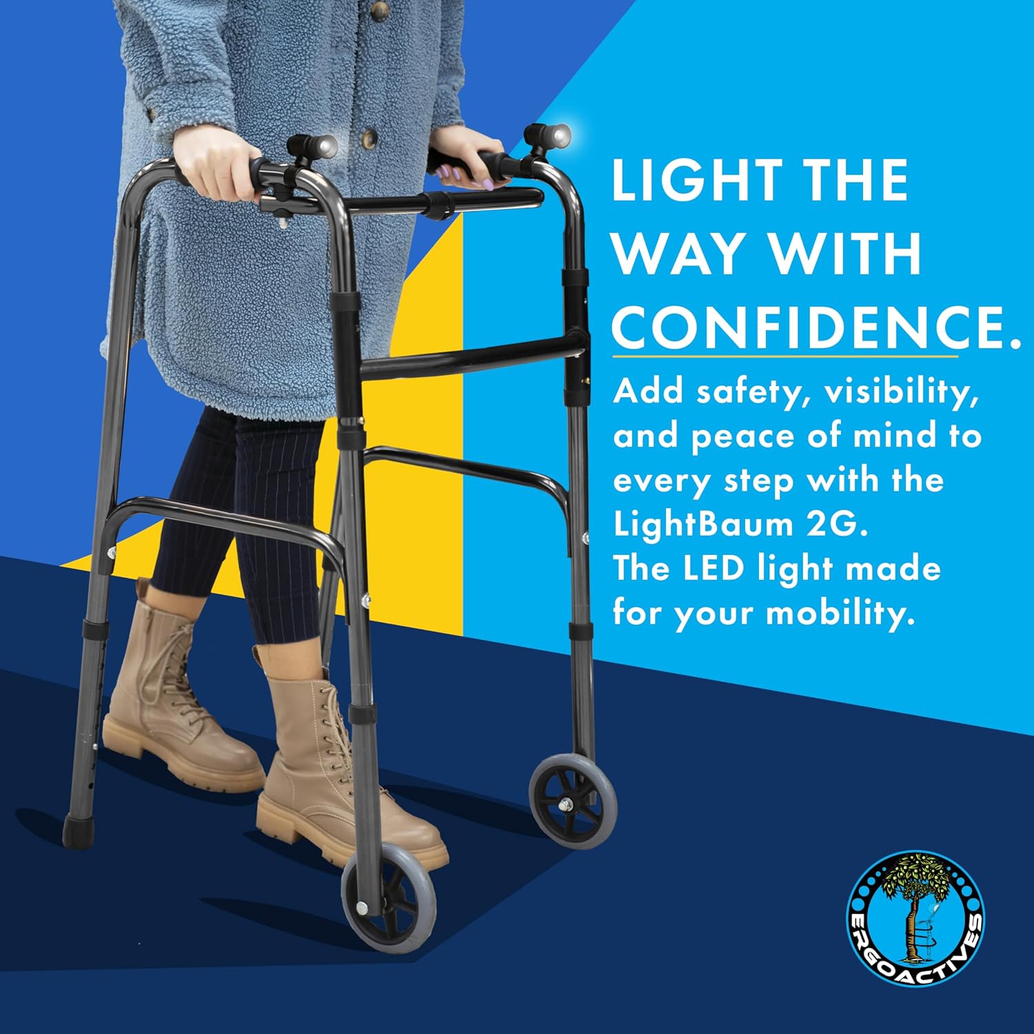 Ergobaum LightBaum 2G LED Flashlight for Canes, Crutches & Walkers — Universal Clip-On Mount, Adjustable Angle, Helps Prevent Nighttime Falls | Battery Powered, Easy Install on Any Mobility Device - Image 3
