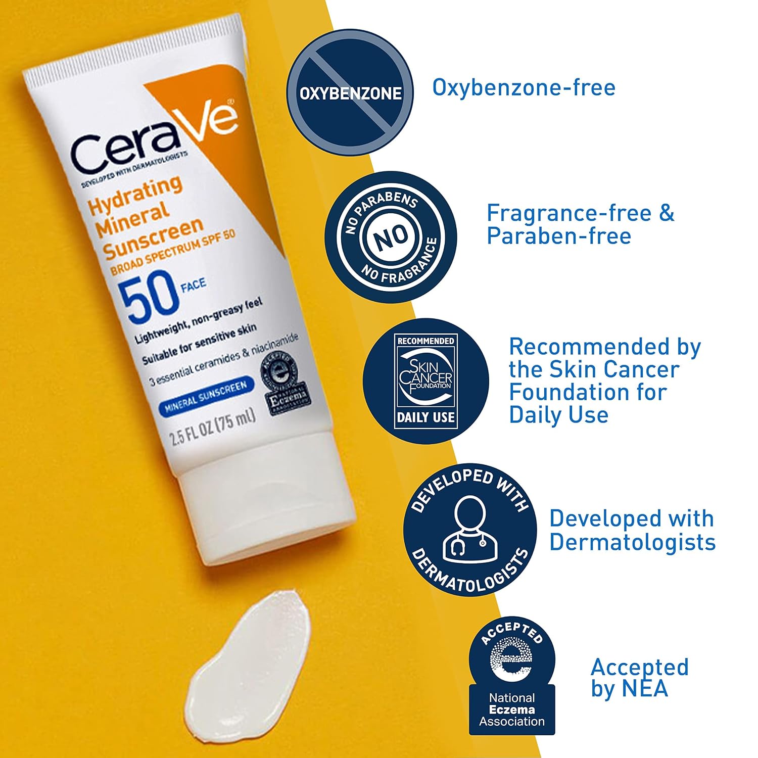 CeraVe Hydrating Mineral Sunscreen SPF 50 Face Sunscreen, Travel Size 2.5oz - Image 3