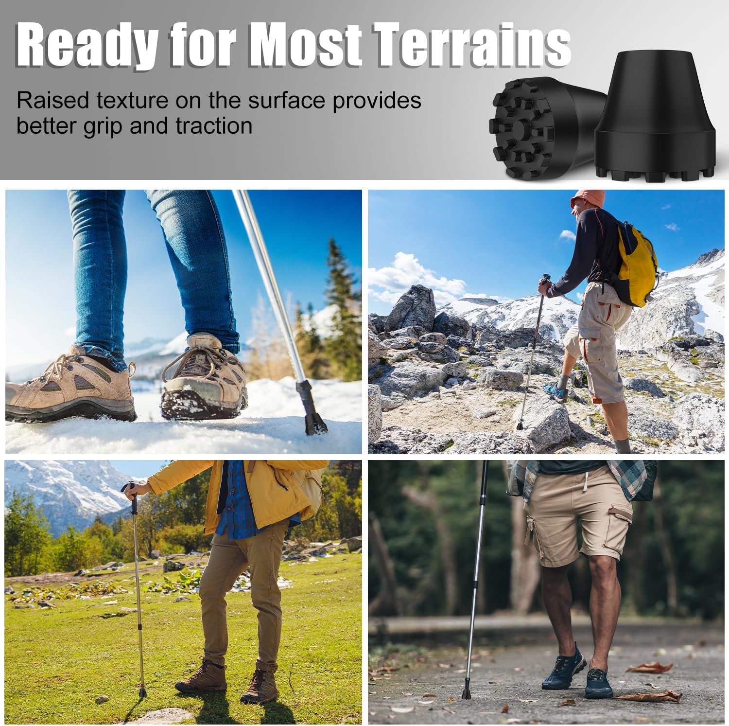 supregear Trekking Pole Tips, Replacement Rubber Tips for Walking Sticks, Anti-Slip Shock Absorbing Hiking Pole Universal Feet Caps with Metal Washers for Hiking, Walking, Ski Poles - Image 5